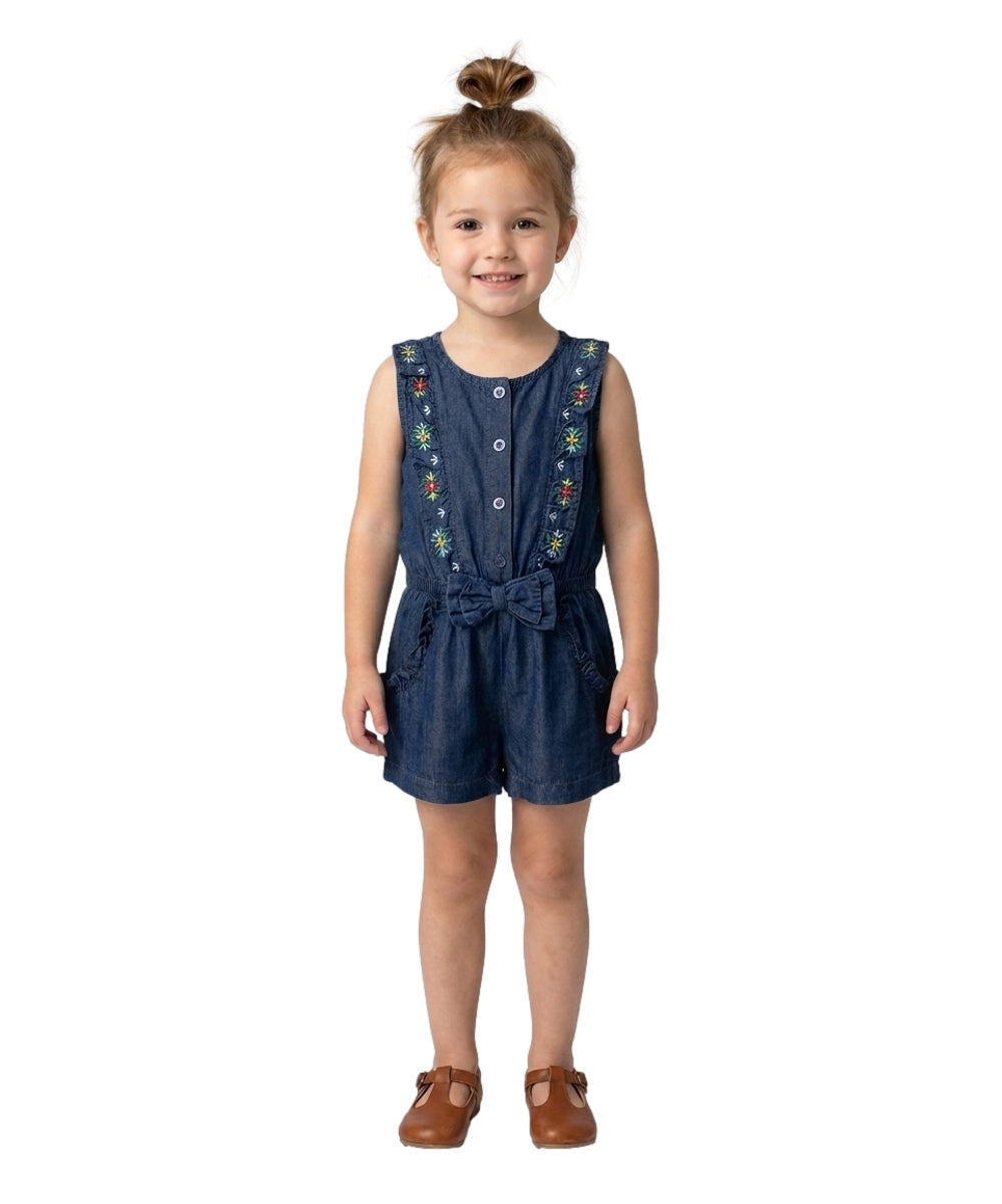 Girl Flower Embroidery Girl Romper Chambray RP1982