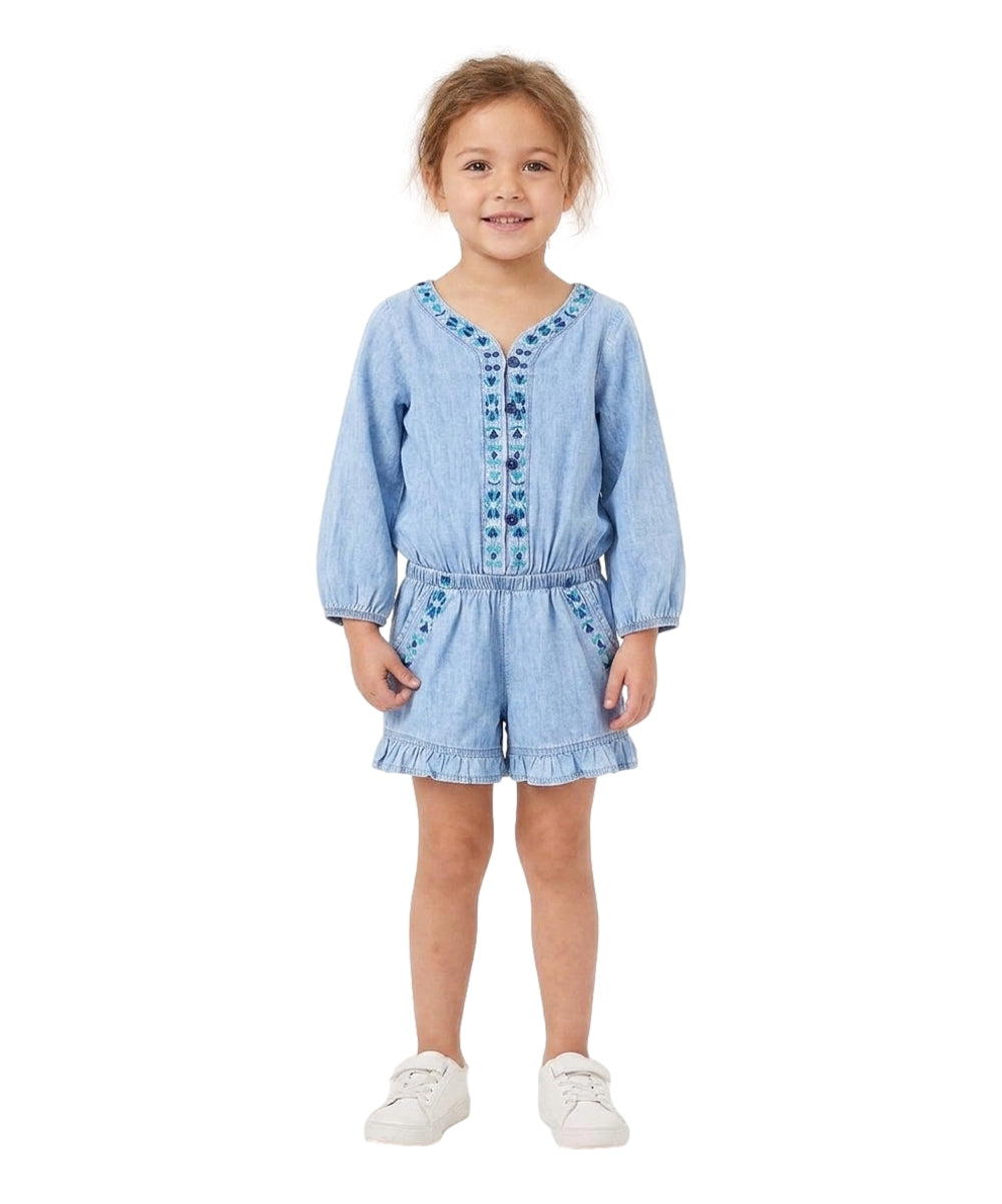 Unik Embroidery Denim Romper with sleeves L. Chambray RP1977