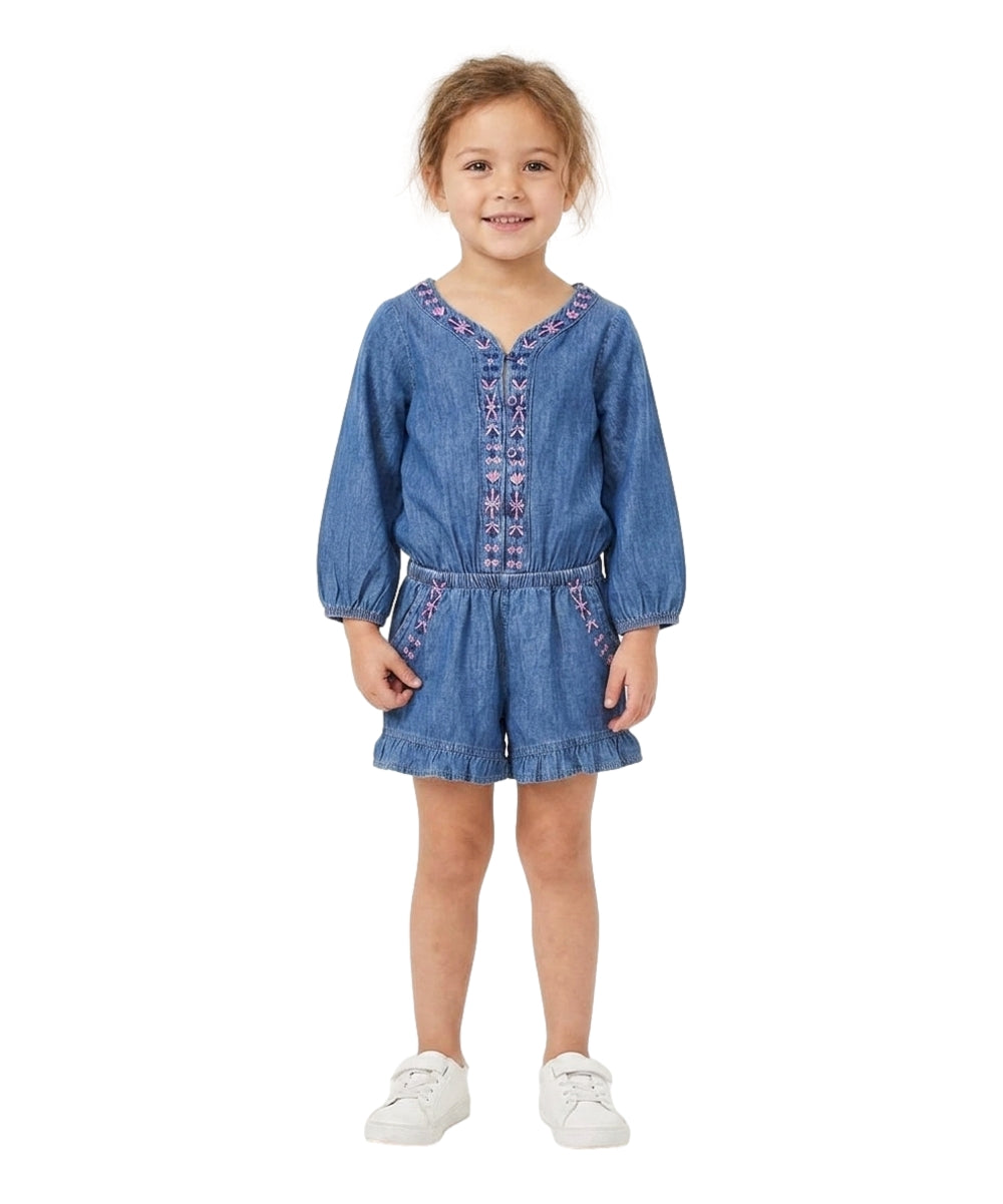 Unik Embroidery Denim Romper with sleeves D. Chambray RP1977