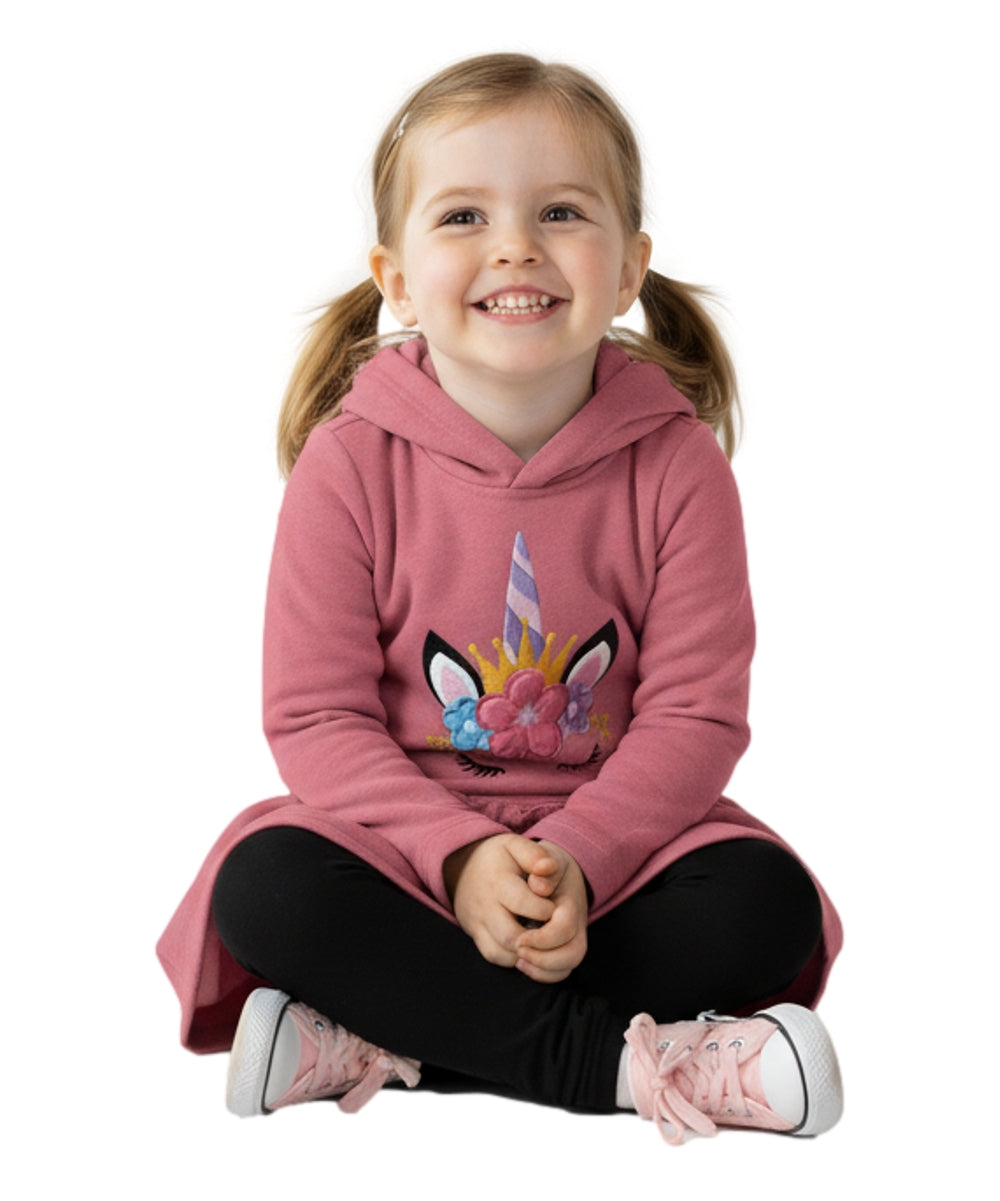 Girl Embroidery Unicorn Fleece Dress Rose GWD2270