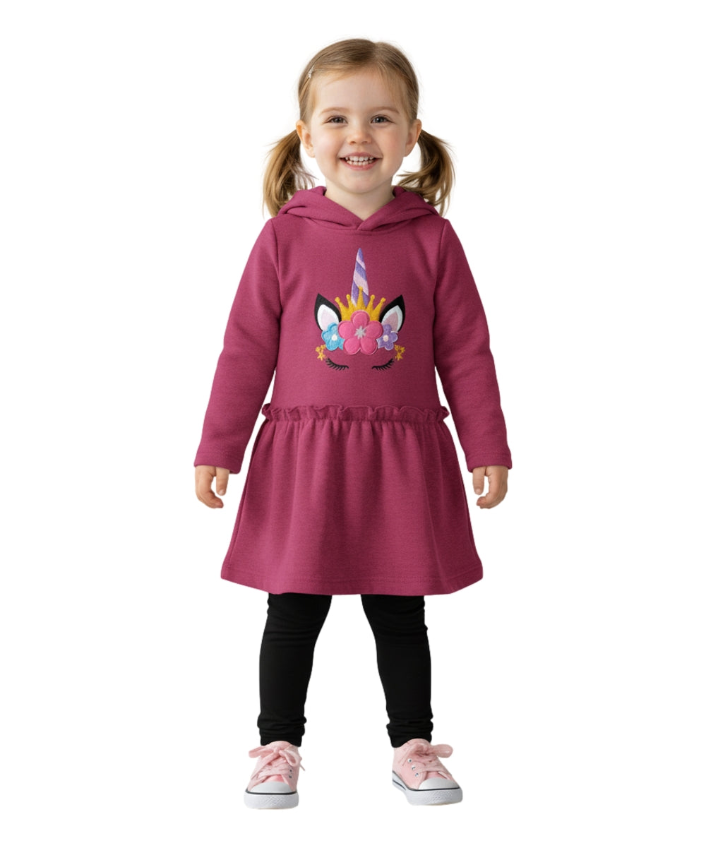 Girl Embroidery Unicorn Fleece Dress Plum GWD2270