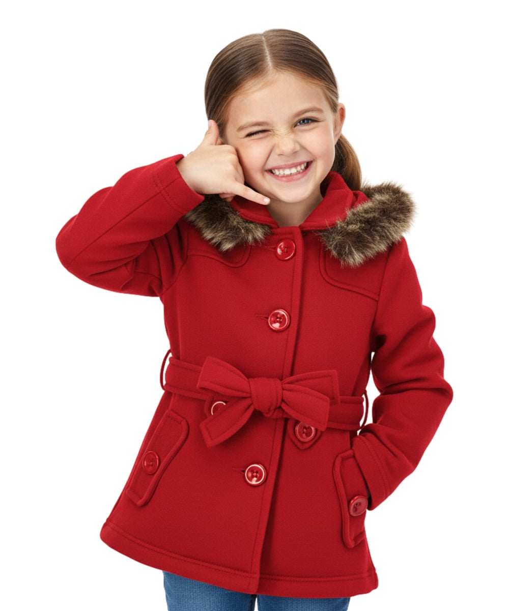 Girl Fleece Coat With Removable Fur Hood Red GJ15108