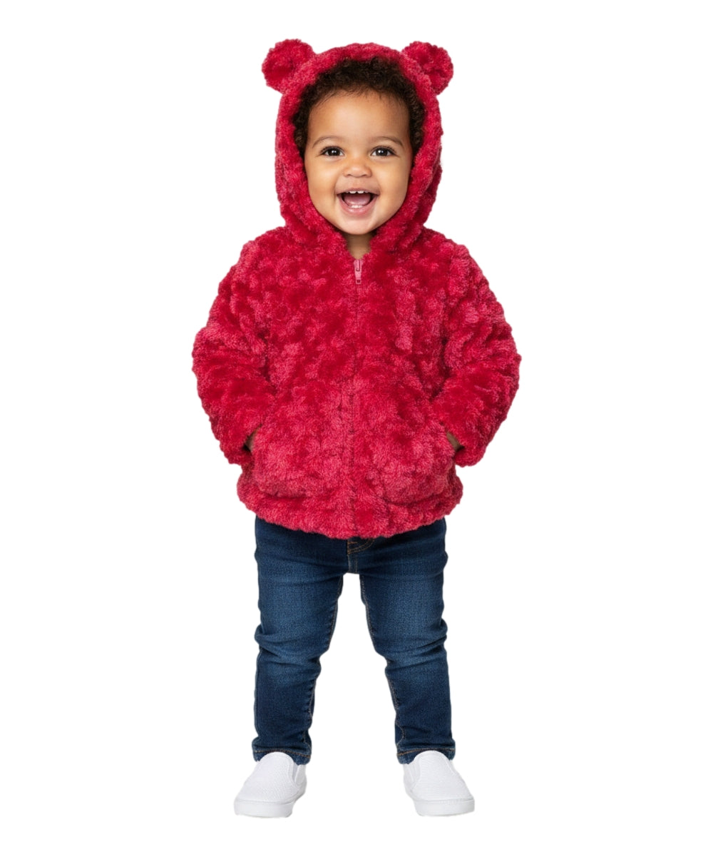 Girls Faux Fur Coat with Ear Hoodie Red GJ22114