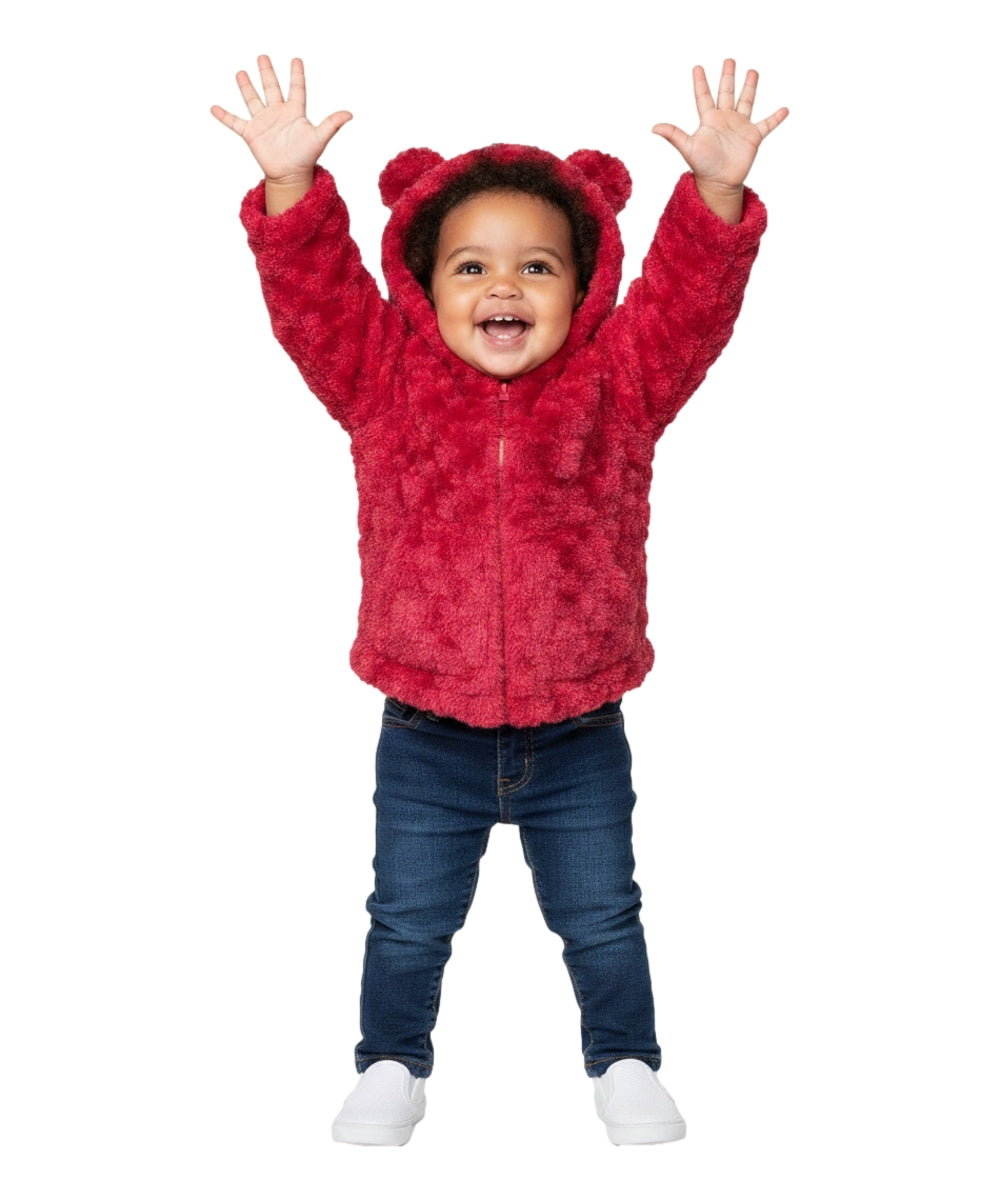Girls Faux Fur Coat with Ear Hoodie Red GJ22114