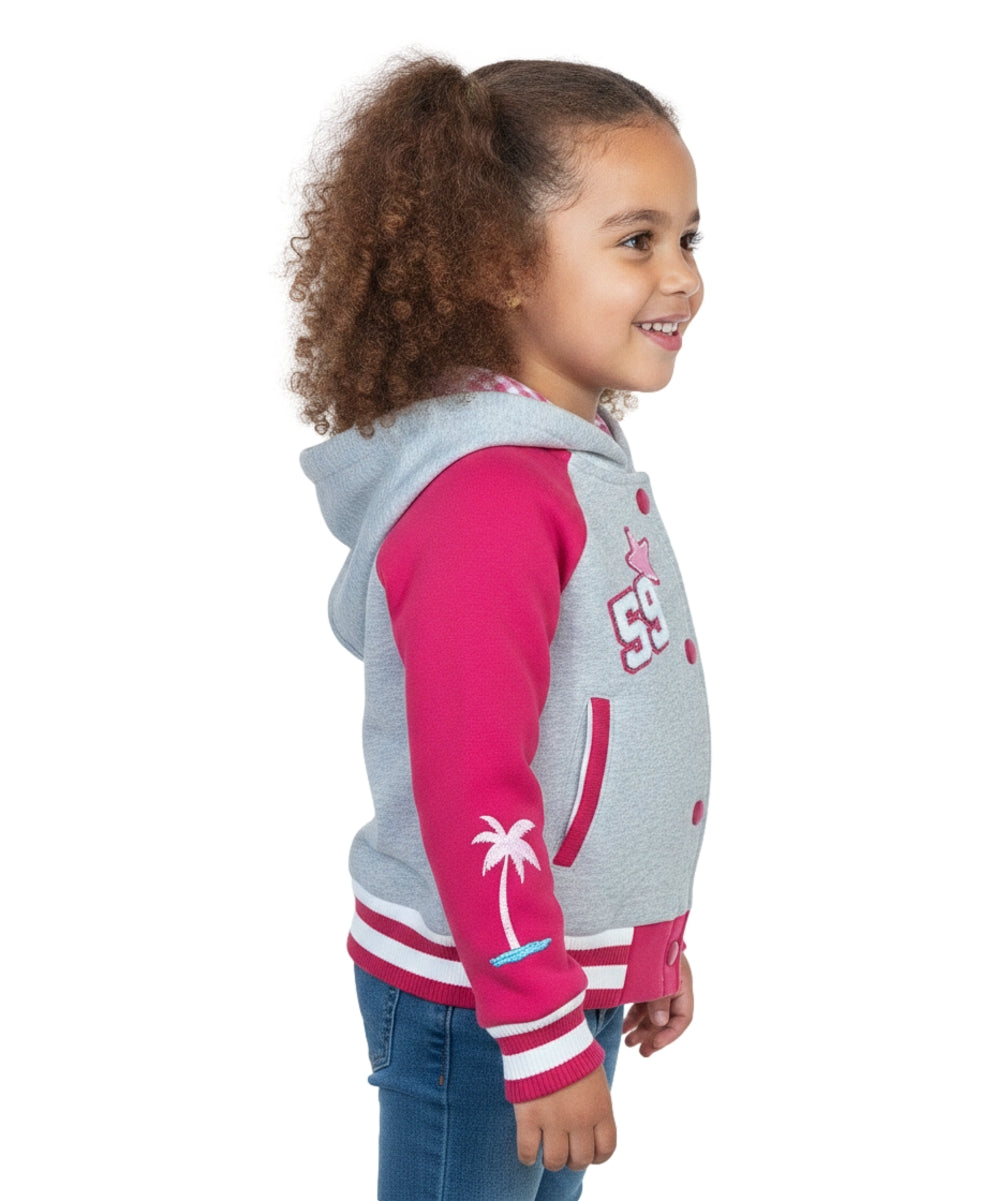 Girls Fleece Varsity Jacket With Embroidered Letter "B" GJ24118 Fuchsia