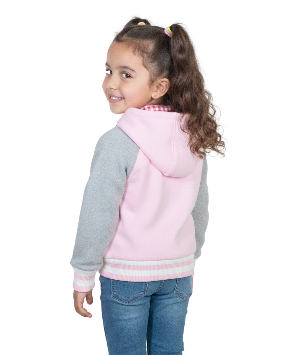Girls Fleece Varsity Jacket With Embroidered Letter "B" GJ24118 Powder Pink