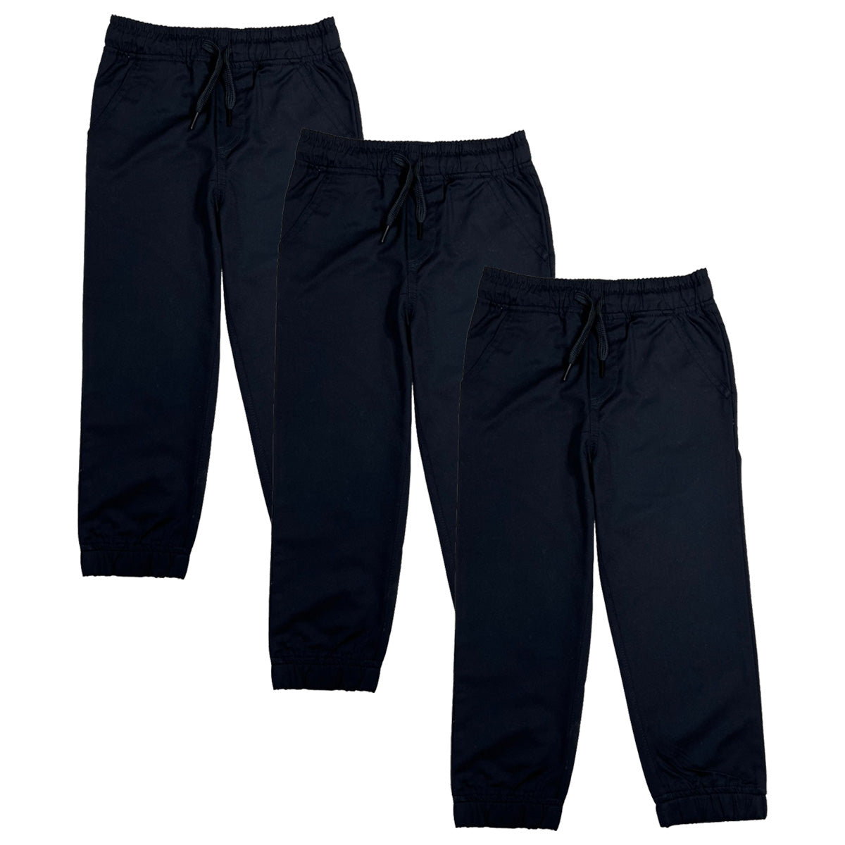 Boy Jogger School Uniform or Everyday Wear Pants with Draw Strings 4-16 JG05 Black 3Pack