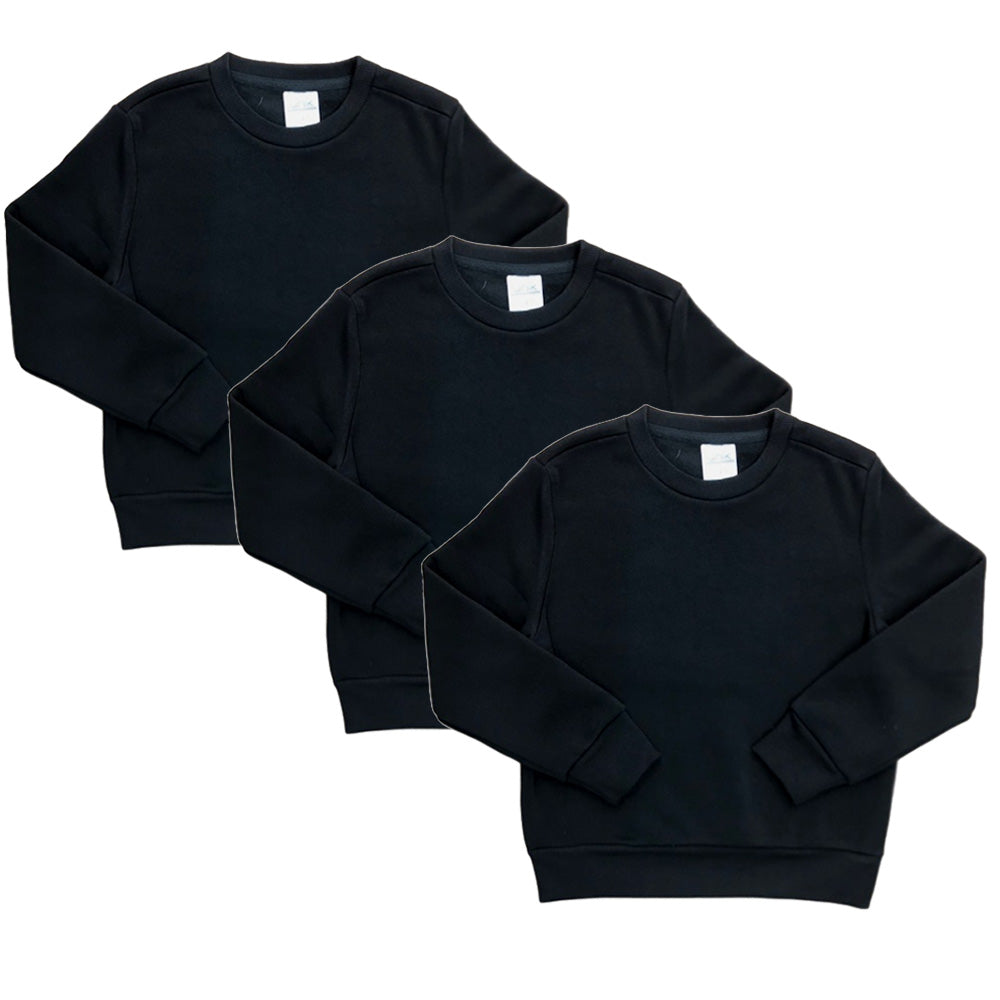 Premium Quality Fleece Crewneck Sweater shirts Black KP102 3 Pack