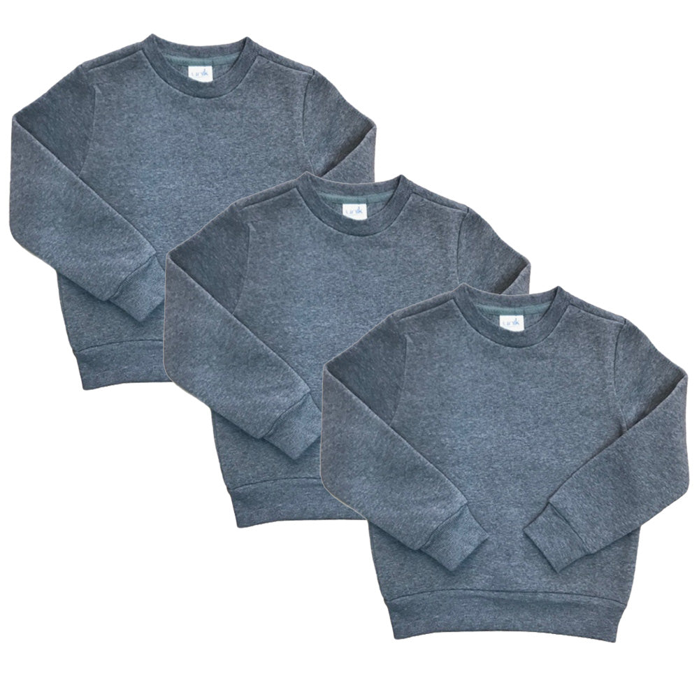 Premium Quality Fleece Crewneck Sweater shirts Lgrey KP102 3 Pack