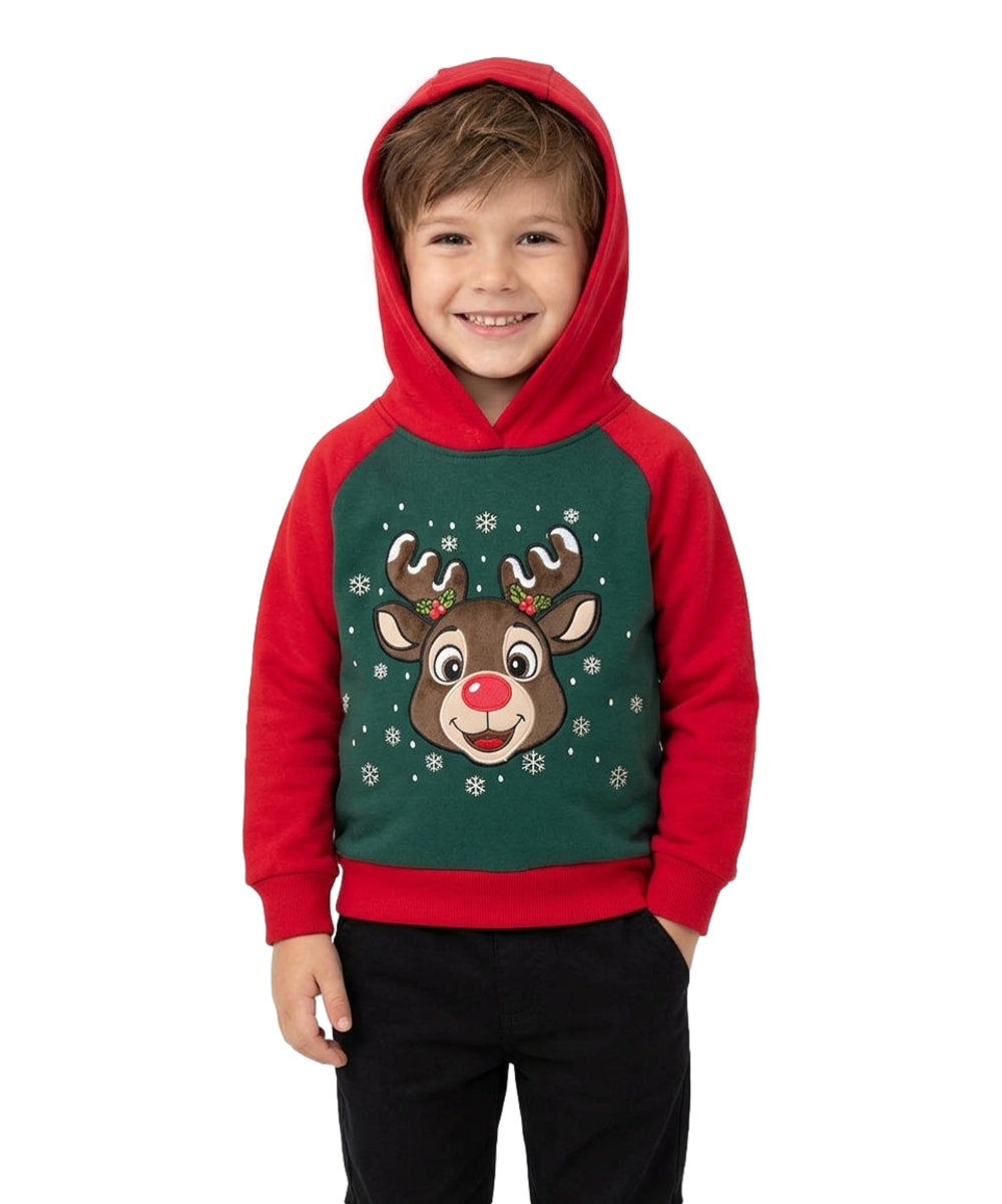 Boys' Embroidered Christmas Holiday Graphic Fleece Pullover Hoodie KP105