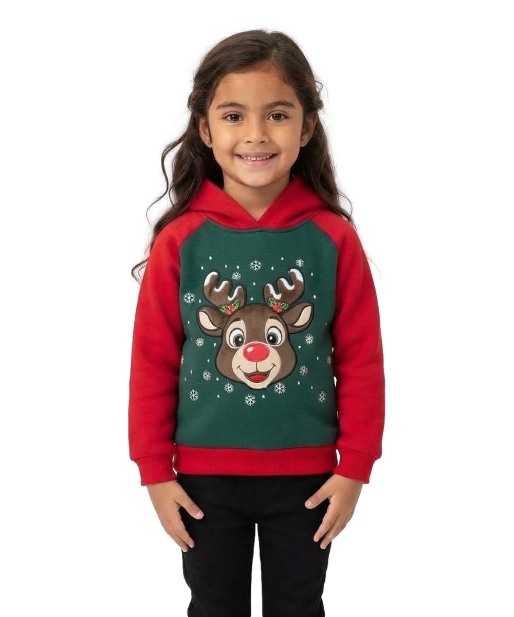 Girls' Embroidered Christmas Holiday Graphic Fleece Pullover Hoodie KP105