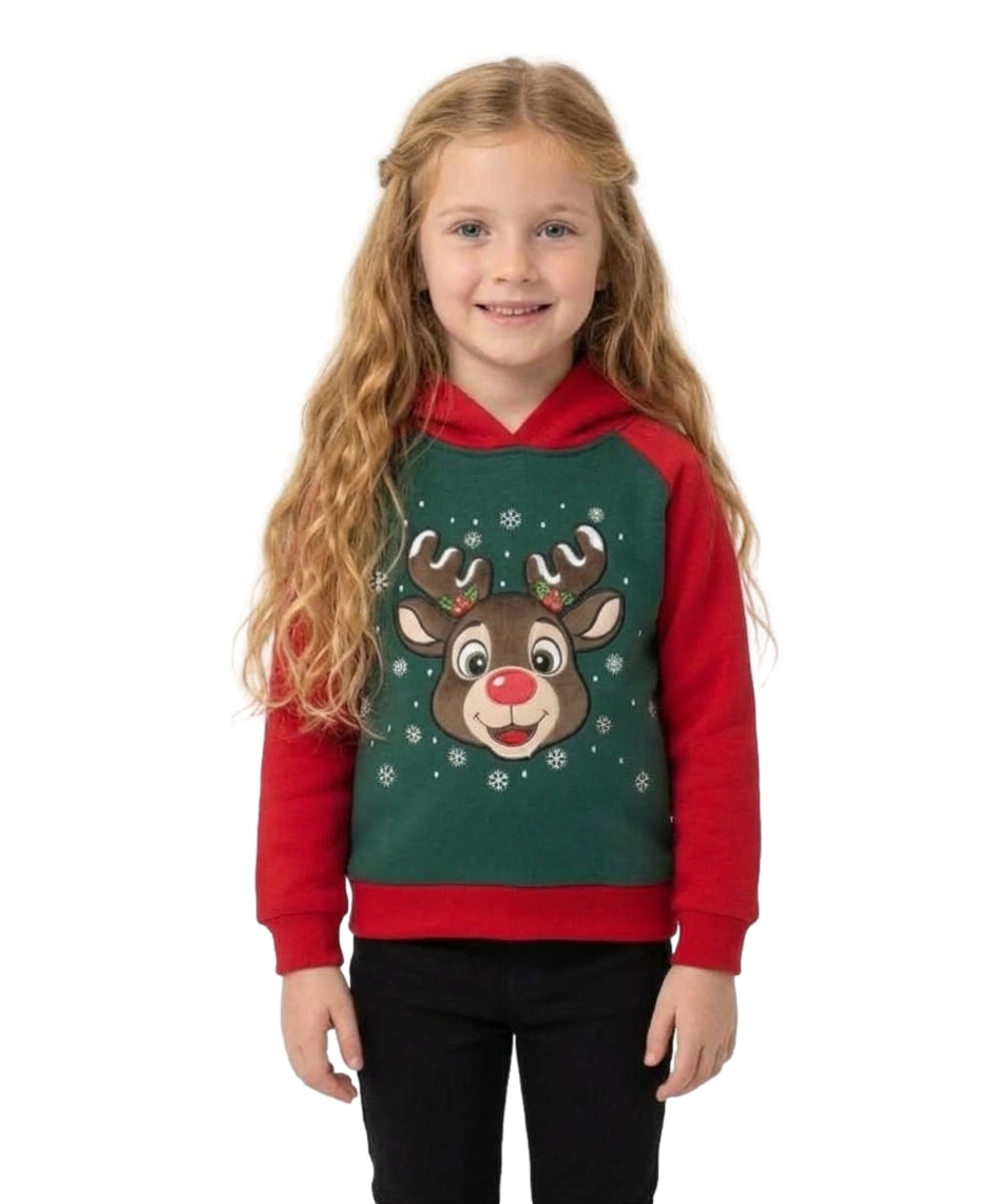 Girls' Embroidered Christmas Holiday Graphic Fleece Pullover Hoodie KP105