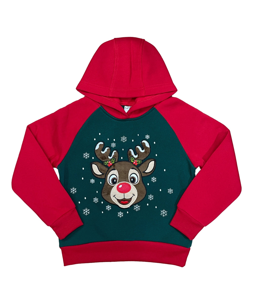 Boys' Embroidered Christmas Holiday Graphic Fleece Pullover Hoodie KP105