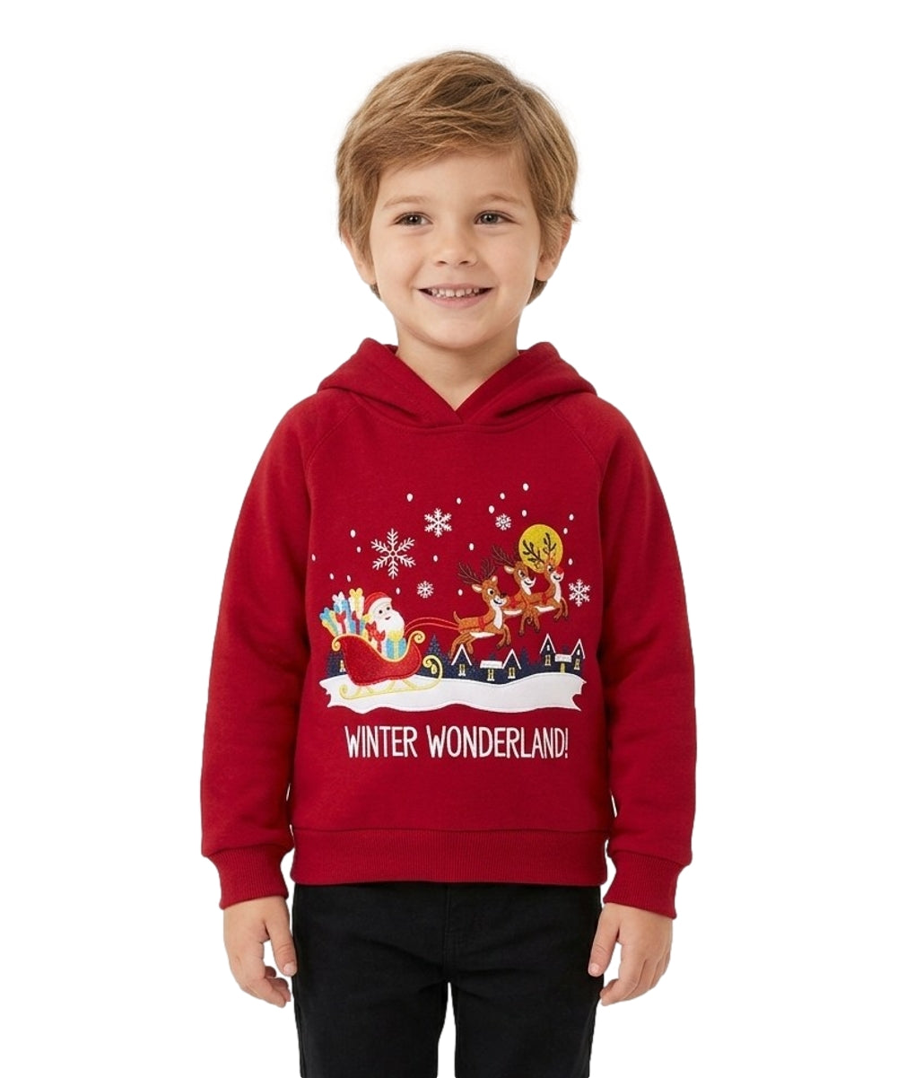 Boys' Embroidered Christmas Holiday Graphic Fleece Pullover Hoodie KP105