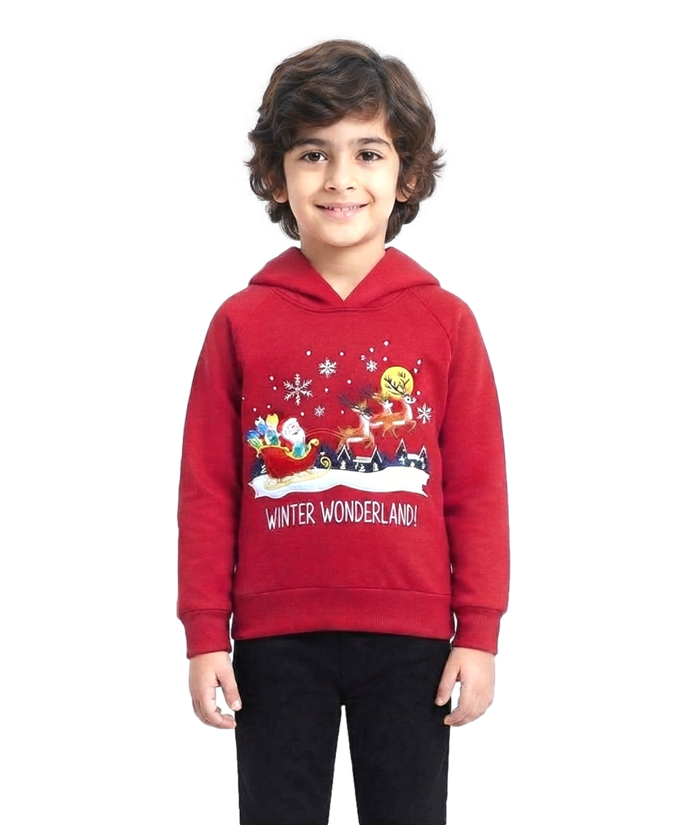 Boys' Embroidered Christmas Holiday Graphic Fleece Pullover Hoodie KP105