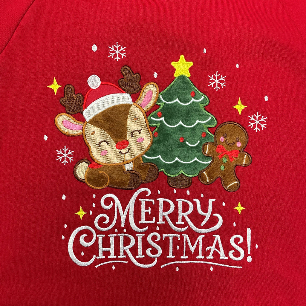Girls' Embroidered Christmas Holiday Graphic Fleece Pullover Hoodie KP105