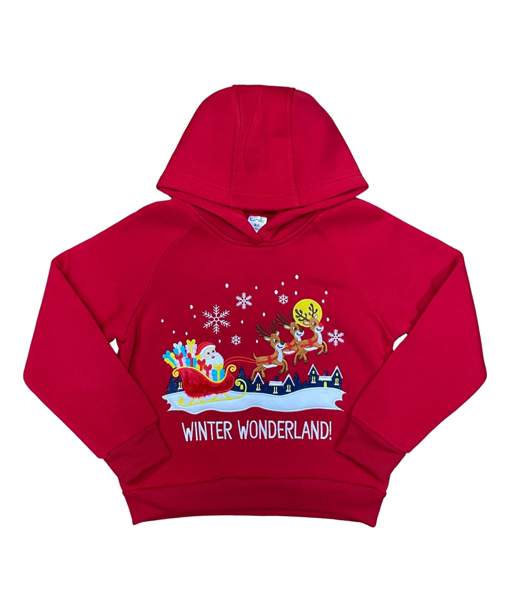 Girls' Embroidered Christmas Holiday Graphic Fleece Pullover Hoodie KP105