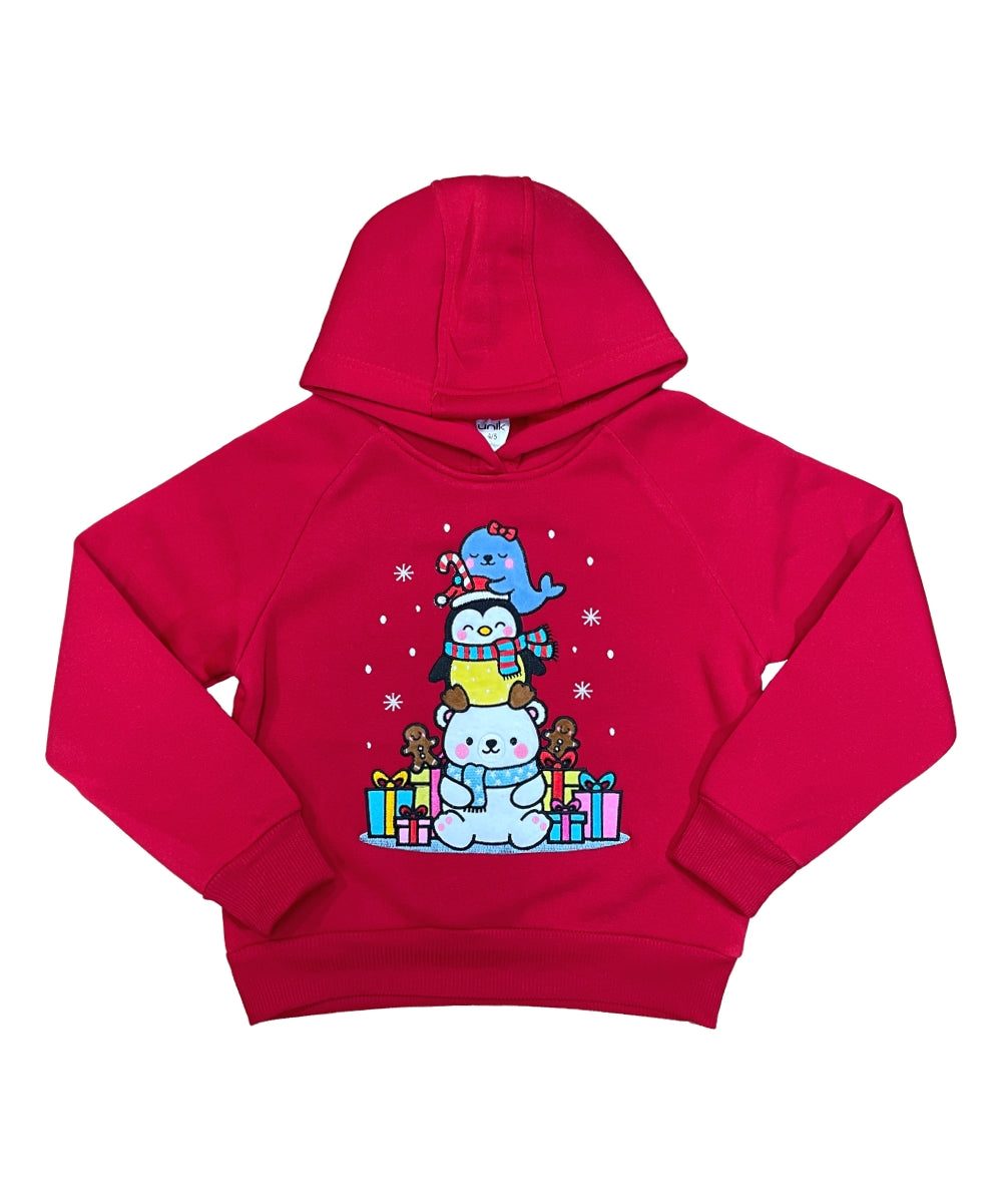 Girls' Embroidered Christmas Holiday Graphic Fleece Pullover Hoodie KP105