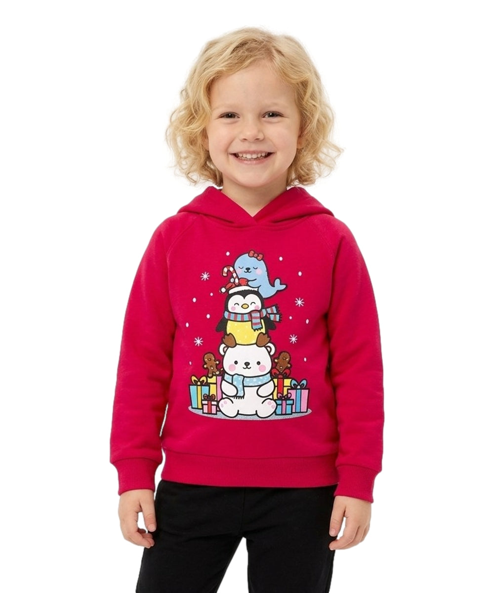 Girls' Embroidered Christmas Holiday Graphic Fleece Pullover Hoodie KP105
