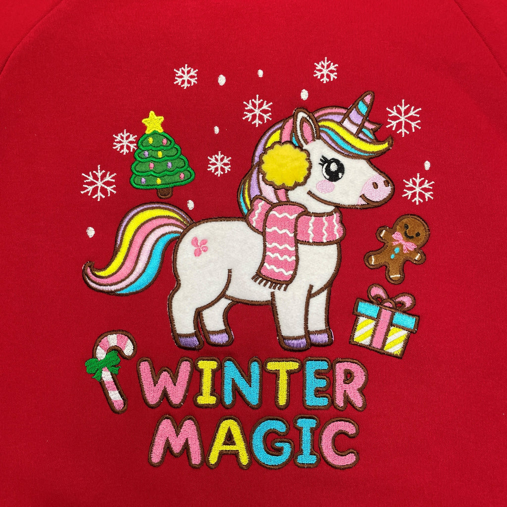 Girls' Embroidered Christmas Holiday Graphic Fleece Pullover Hoodie KP105