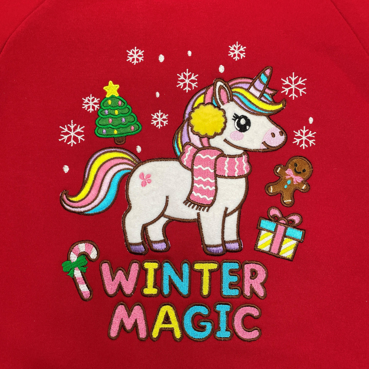 Girls' Embroidered Christmas Holiday Graphic Fleece Pullover Hoodie KP105