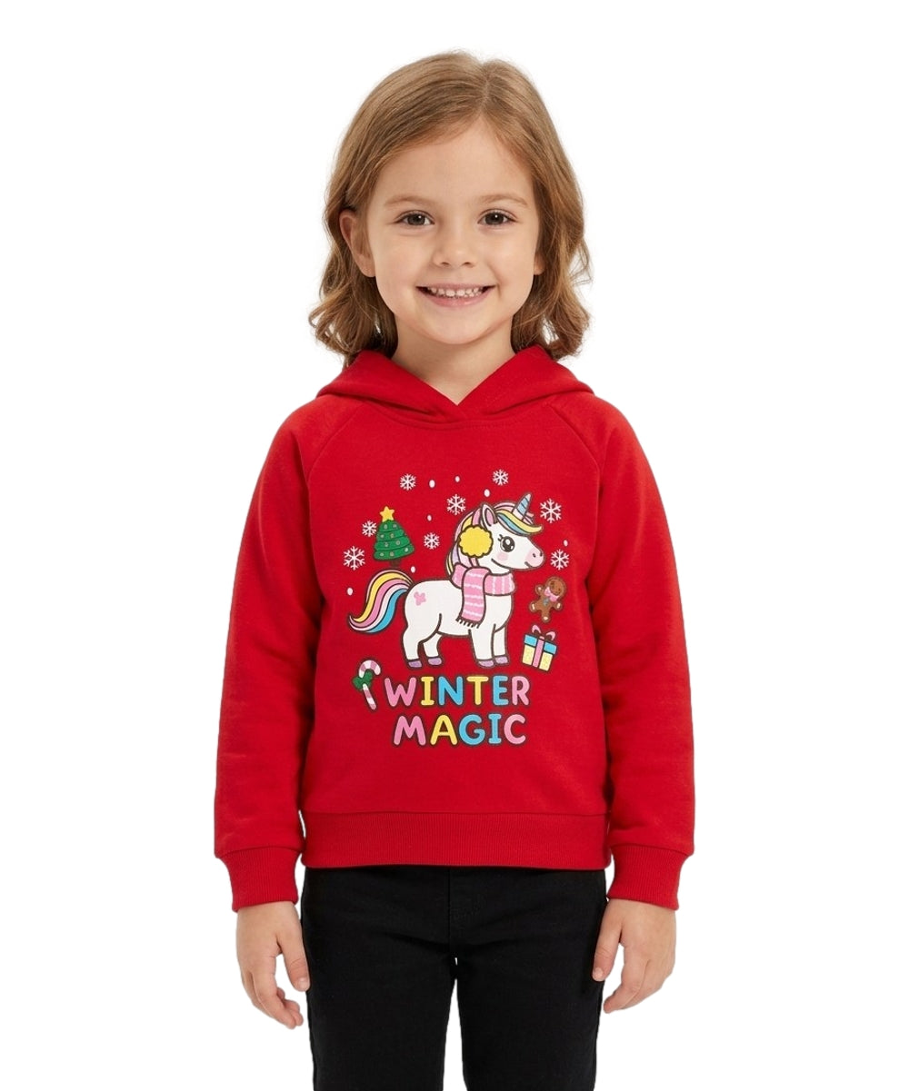 Girls' Embroidered Christmas Holiday Graphic Fleece Pullover Hoodie KP105