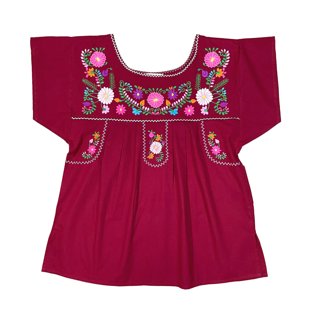 Women Traditional Puebla Mexican Embroidered Blouse Coral MT801