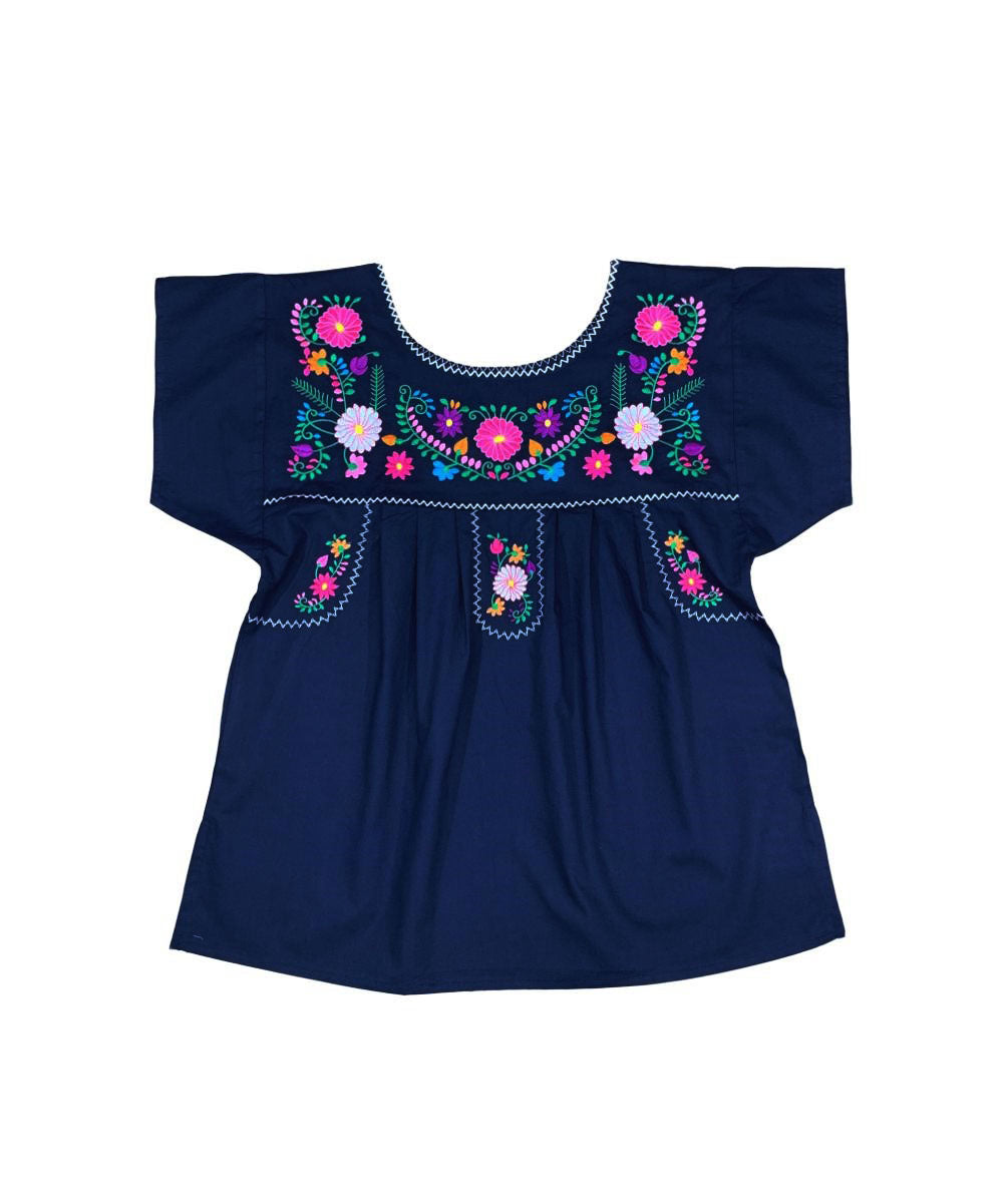 Women Traditional Puebla Mexican Embroidered Blouse Turquoise MT801