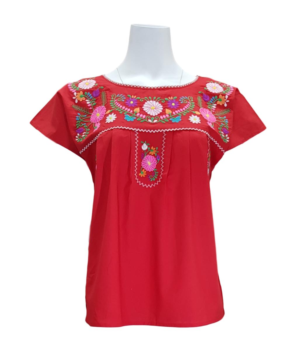 Women Traditional Puebla Mexican Embroidered Blouse Turquoise MT801