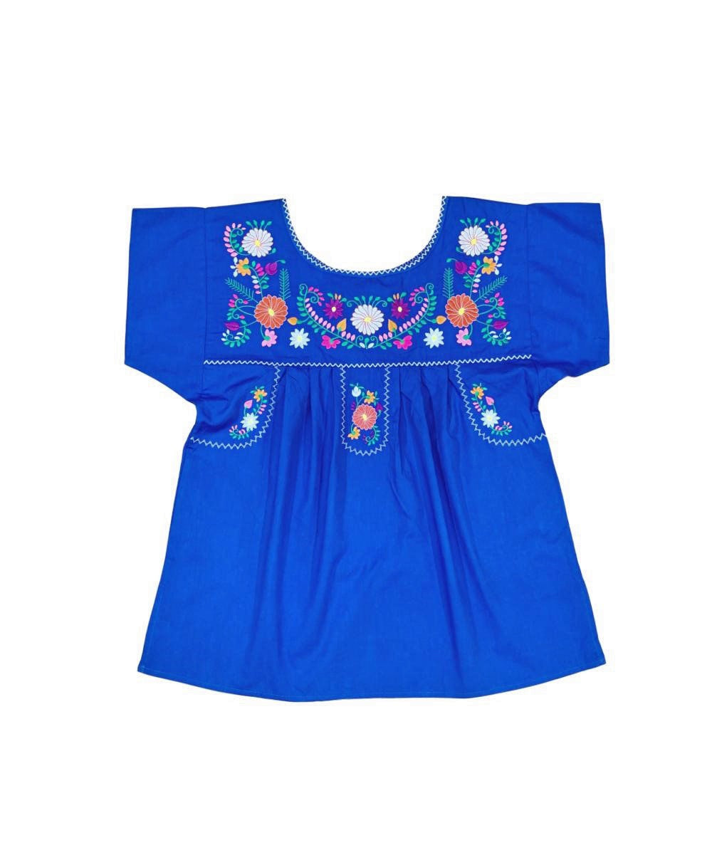 Women Traditional Puebla Mexican Embroidered Blouse Coral MT801