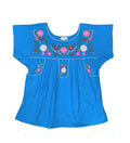 Women Traditional Puebla Mexican Embroidered Blouse Turquoise MT801