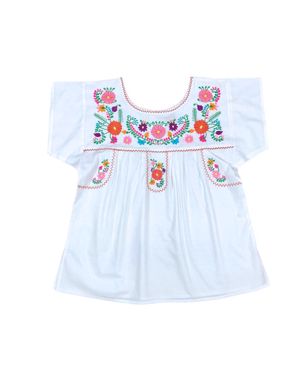 Women Traditional Puebla Mexican Embroidered Blouse Coral MT801