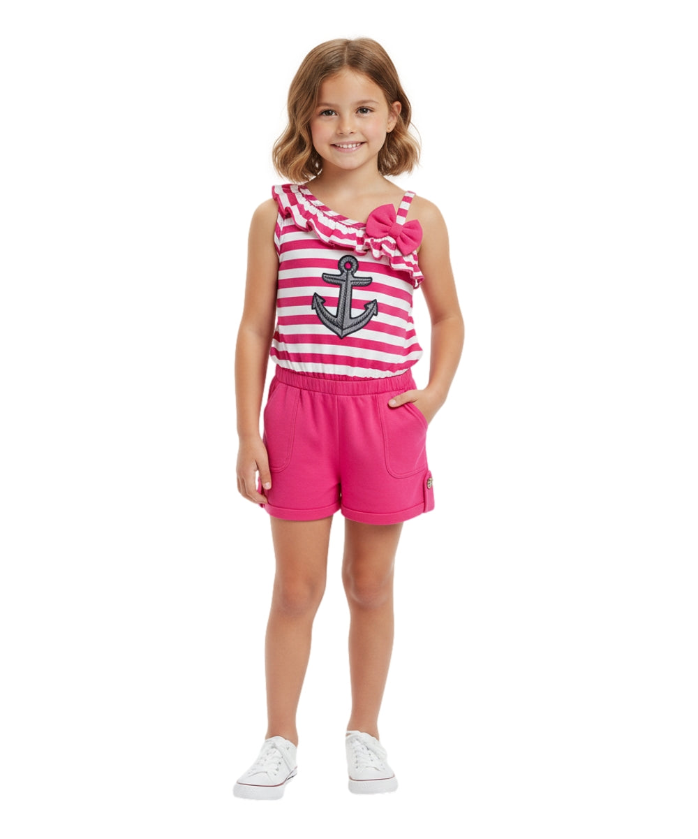 Stripe Anchor Asymmetrical Romper Pink RP19118
