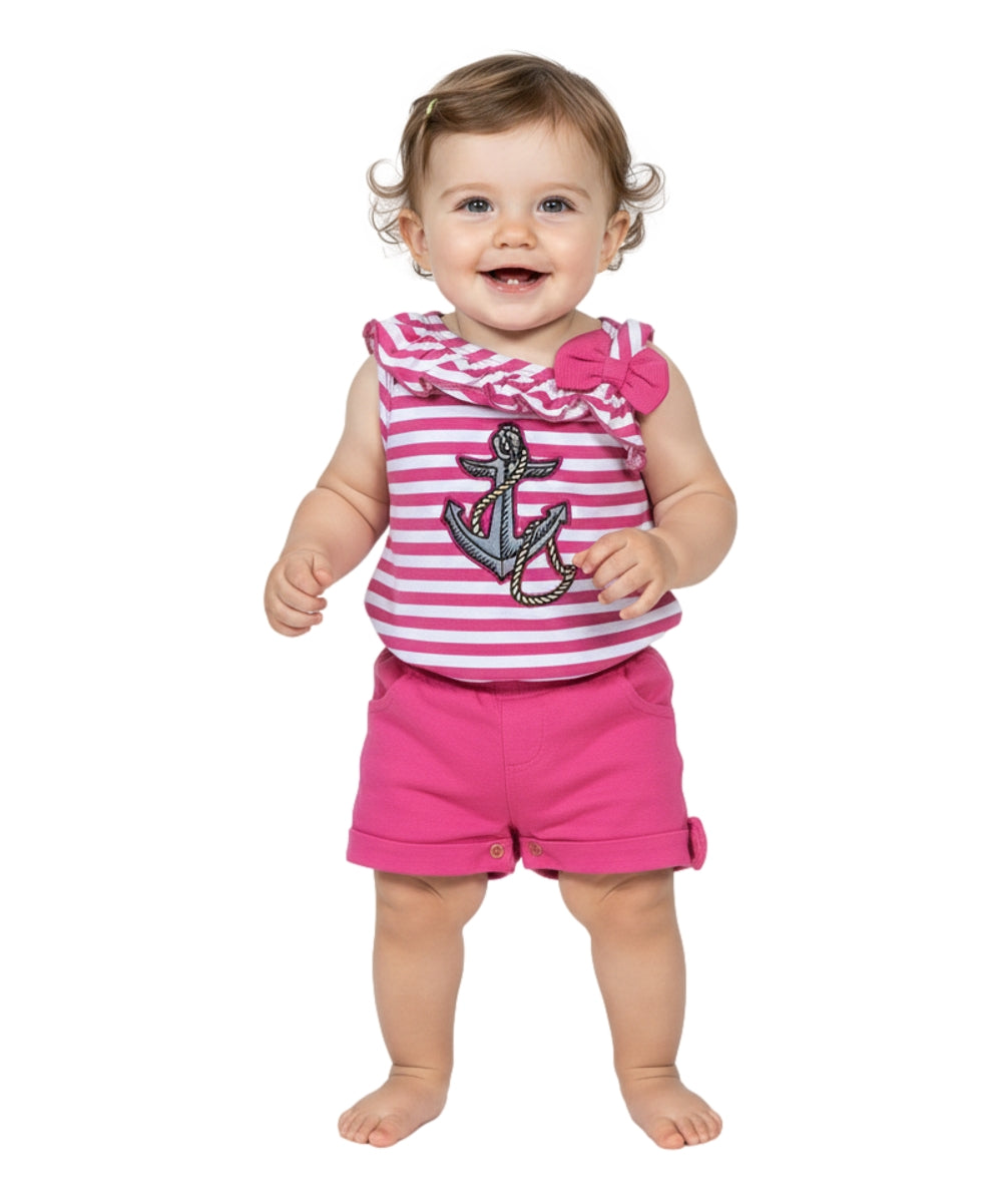 Stripe Anchor Asymmetrical Romper Pink RP19118