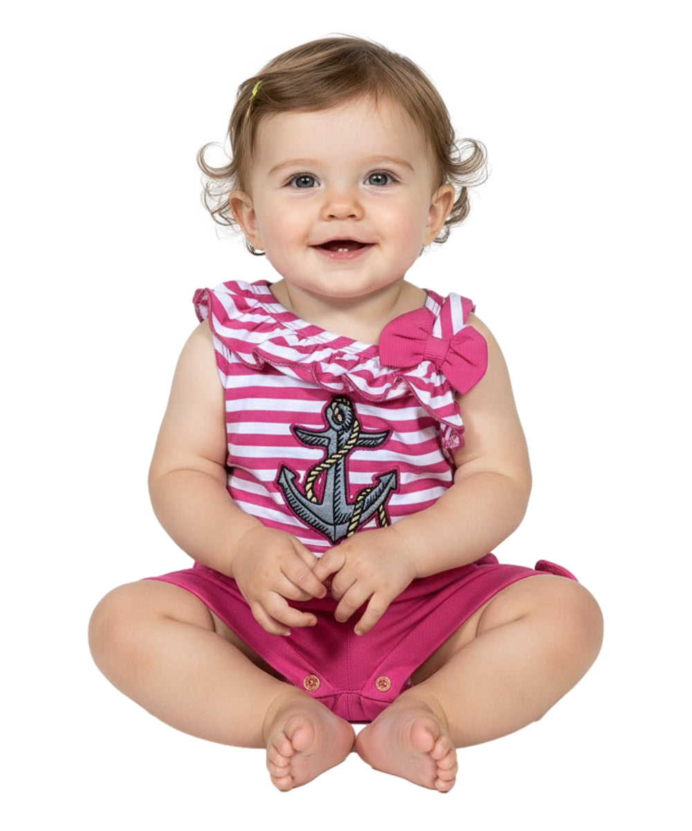 Stripe Anchor Asymmetrical Romper Pink RP19118