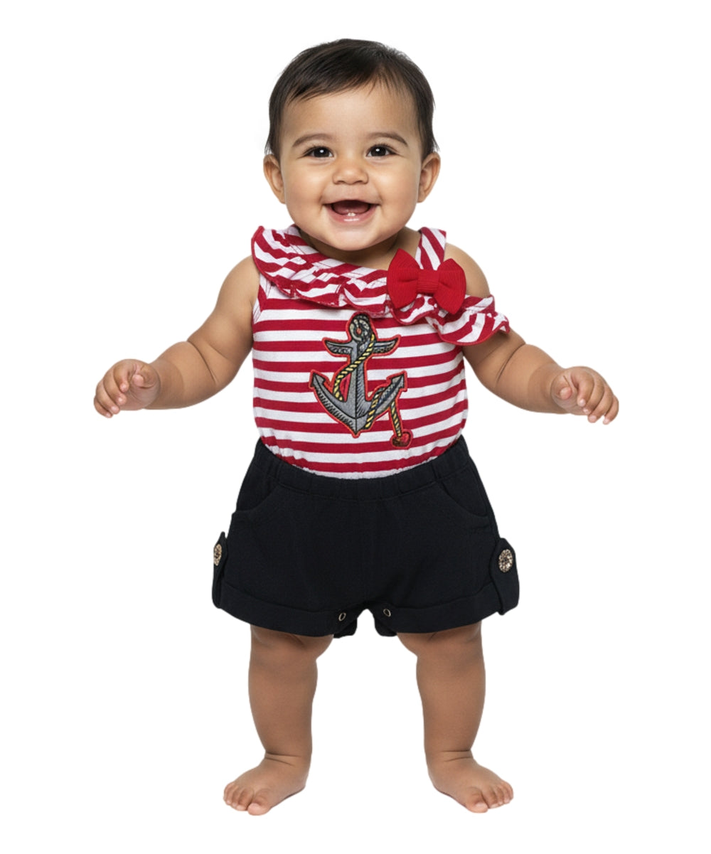 Stripe Anchor Asymmetrical Romper Red RP19118