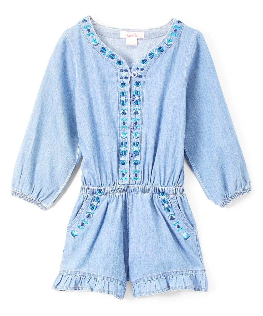 Unik Embroidery Denim Romper with sleeves D. Chambray RP1977