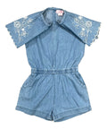 Girl Denim Romper with Flower Embroidery L Chambray RP22110