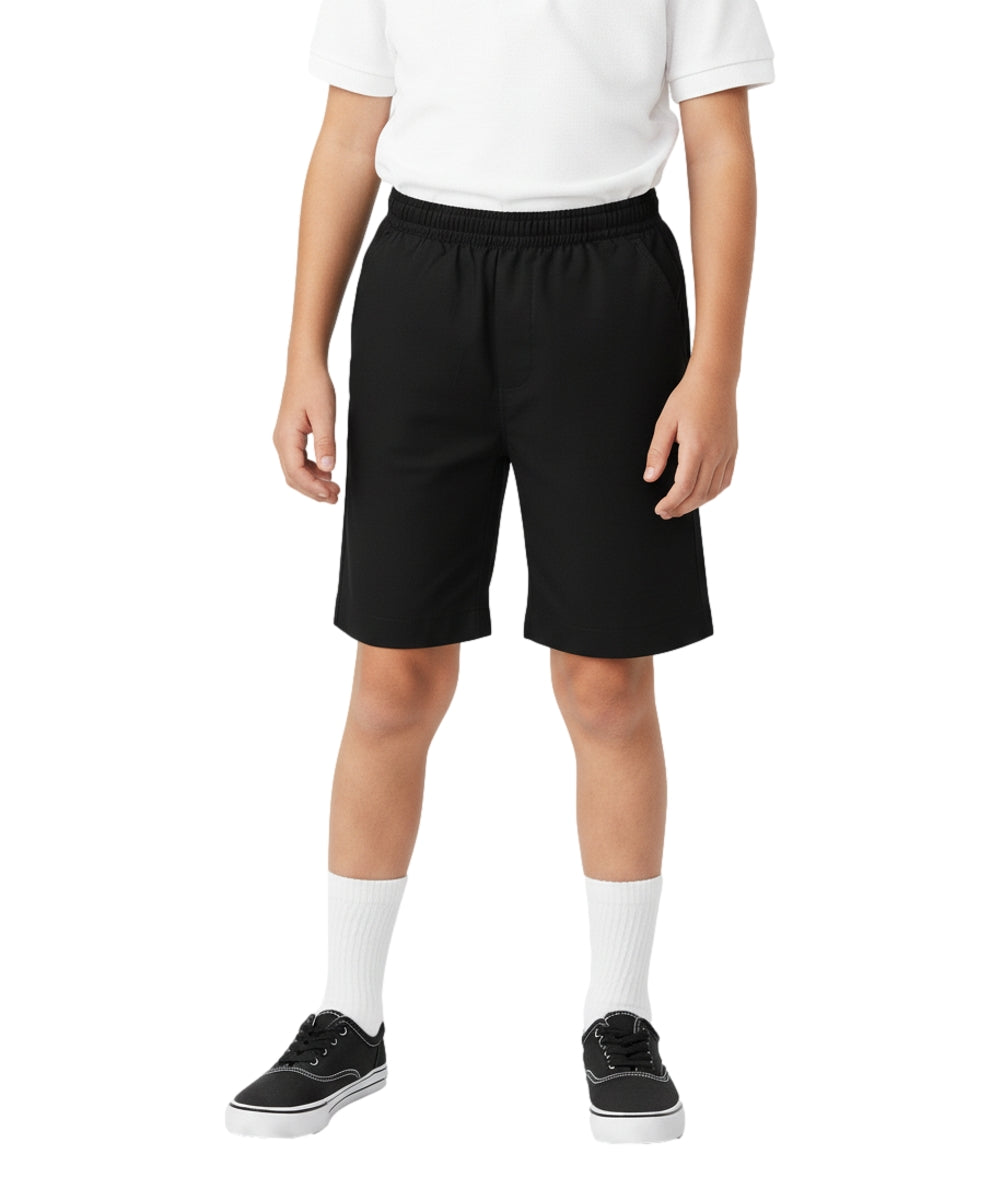 School Uniform Pull-On Black Shorts, Elastic Waist Twill Bottoms, Comfort Fit School Apparel SBU32