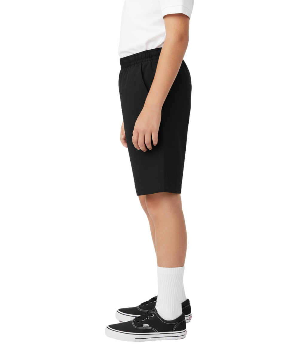 School Uniform Pull-On Black Shorts, Elastic Waist Twill Bottoms, Comfort Fit School Apparel SBU32