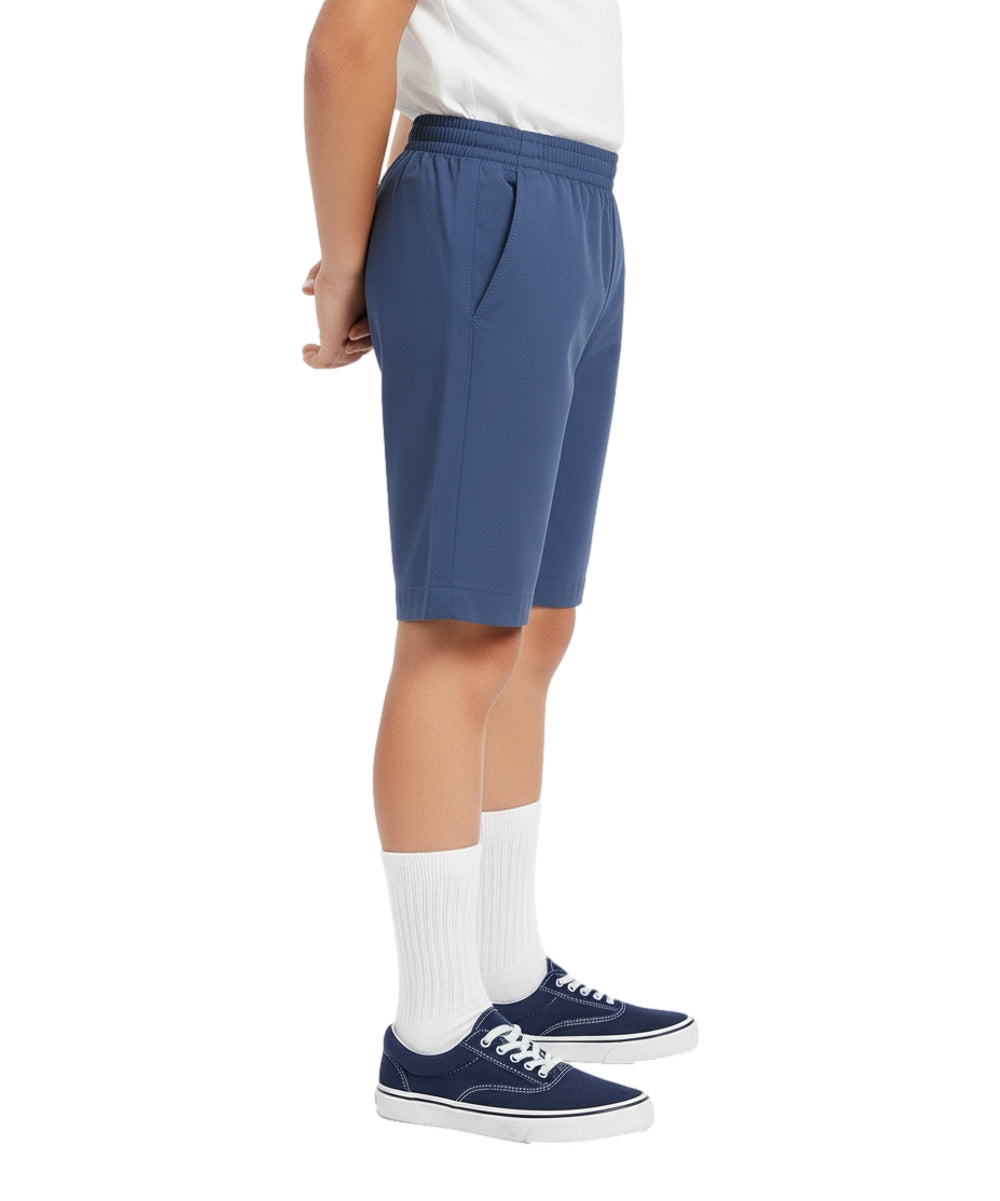 School Uniform Pull-On Blue Shorts, Elastic Waist Twill Bottoms, Comfort Fit School Apparel SBU32