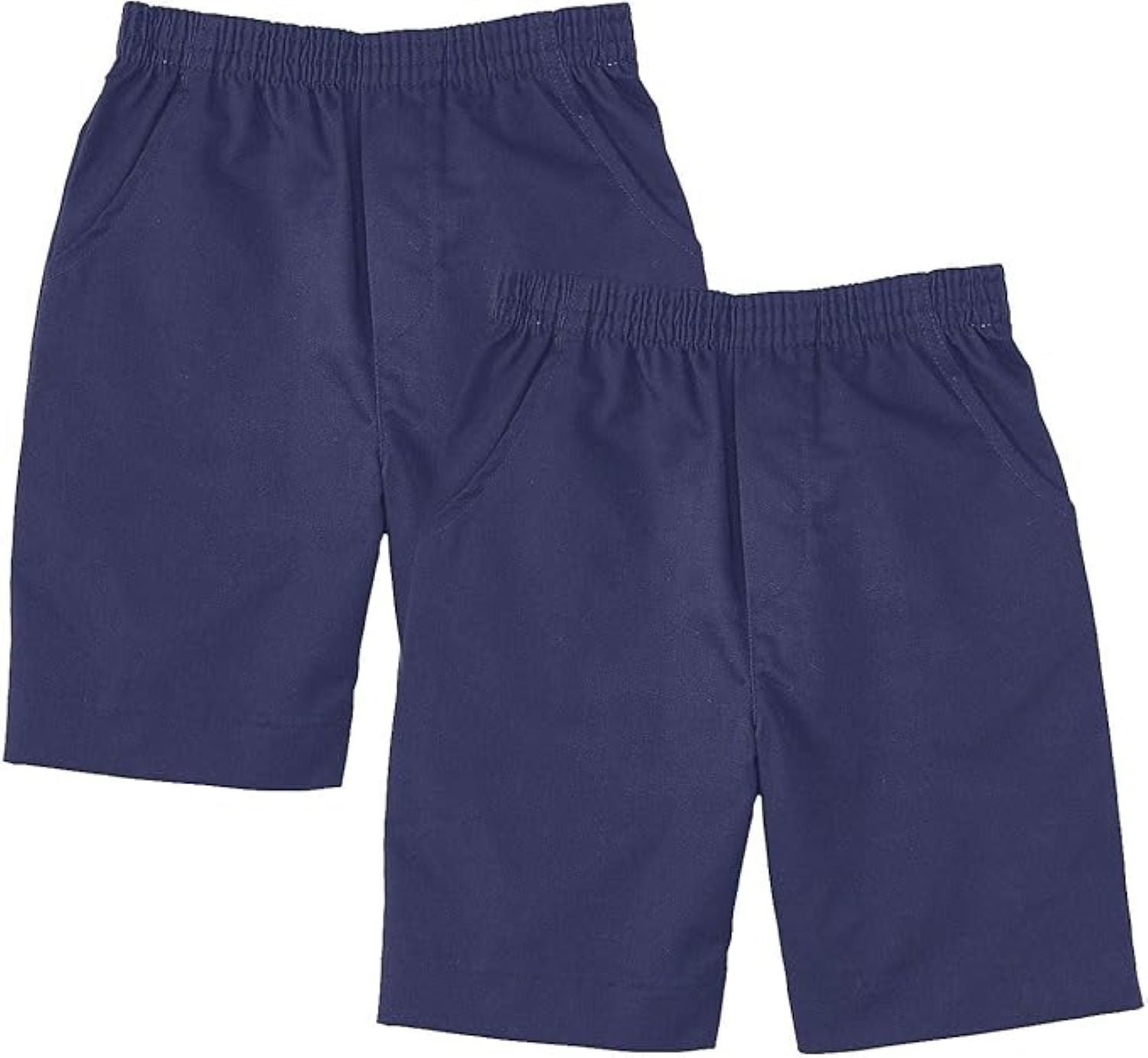 School Uniform Pull-On Blue Shorts, Elastic Waist Twill Bottoms, Comfort Fit School Apparel SBU32 2 Pack