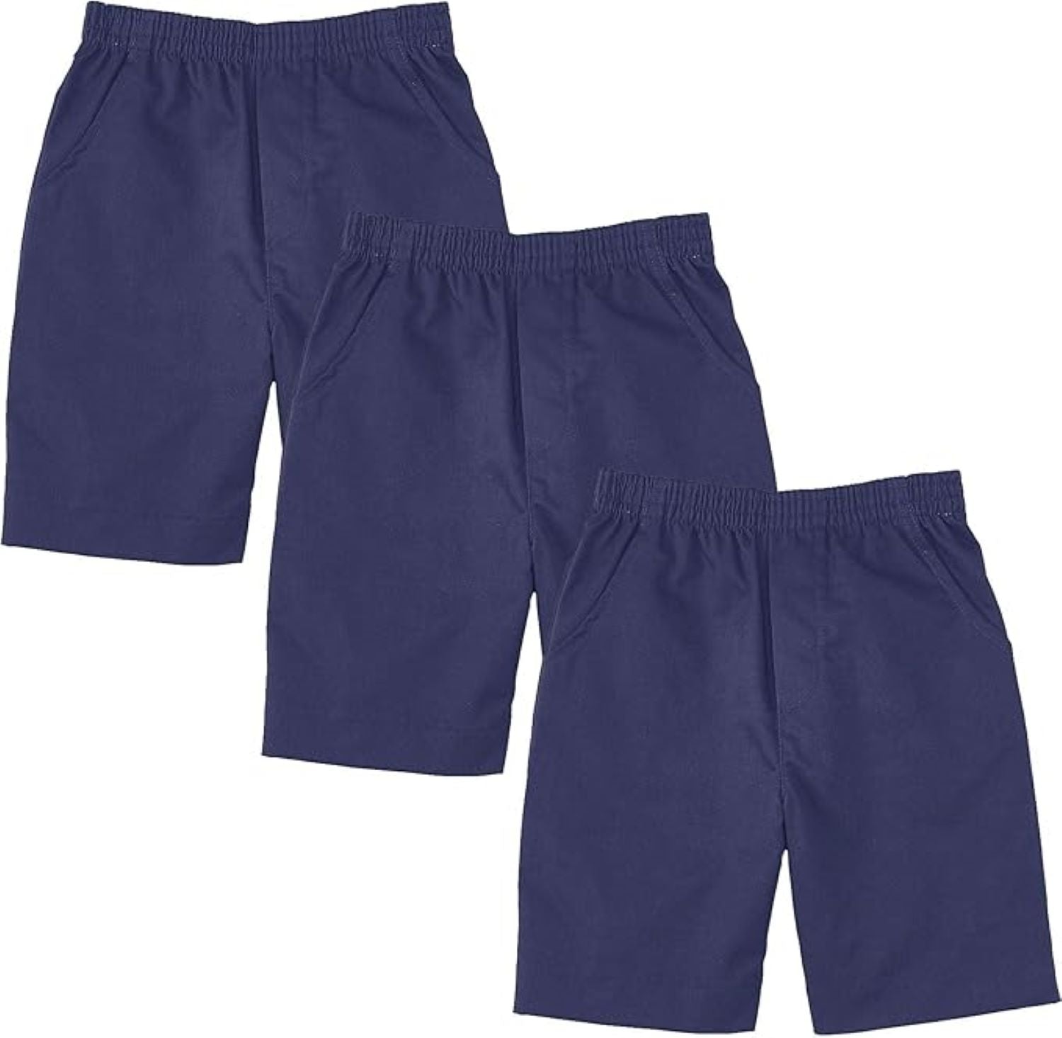 School Uniform Pull-On Khaki Shorts, Elastic Waist Twill Bottoms, Comfort Fit School Apparel SBU32 3 Pack