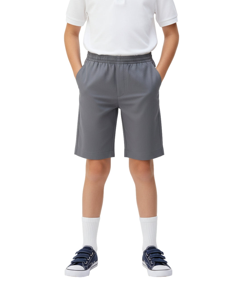 School Uniform Pull-On Grey Shorts, Elastic Waist Twill Bottoms, Comfort Fit School Apparel SBU32