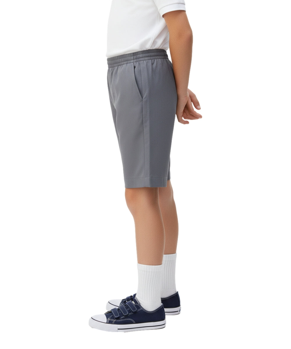 School Uniform Pull-On Grey Shorts, Elastic Waist Twill Bottoms, Comfort Fit School Apparel SBU32