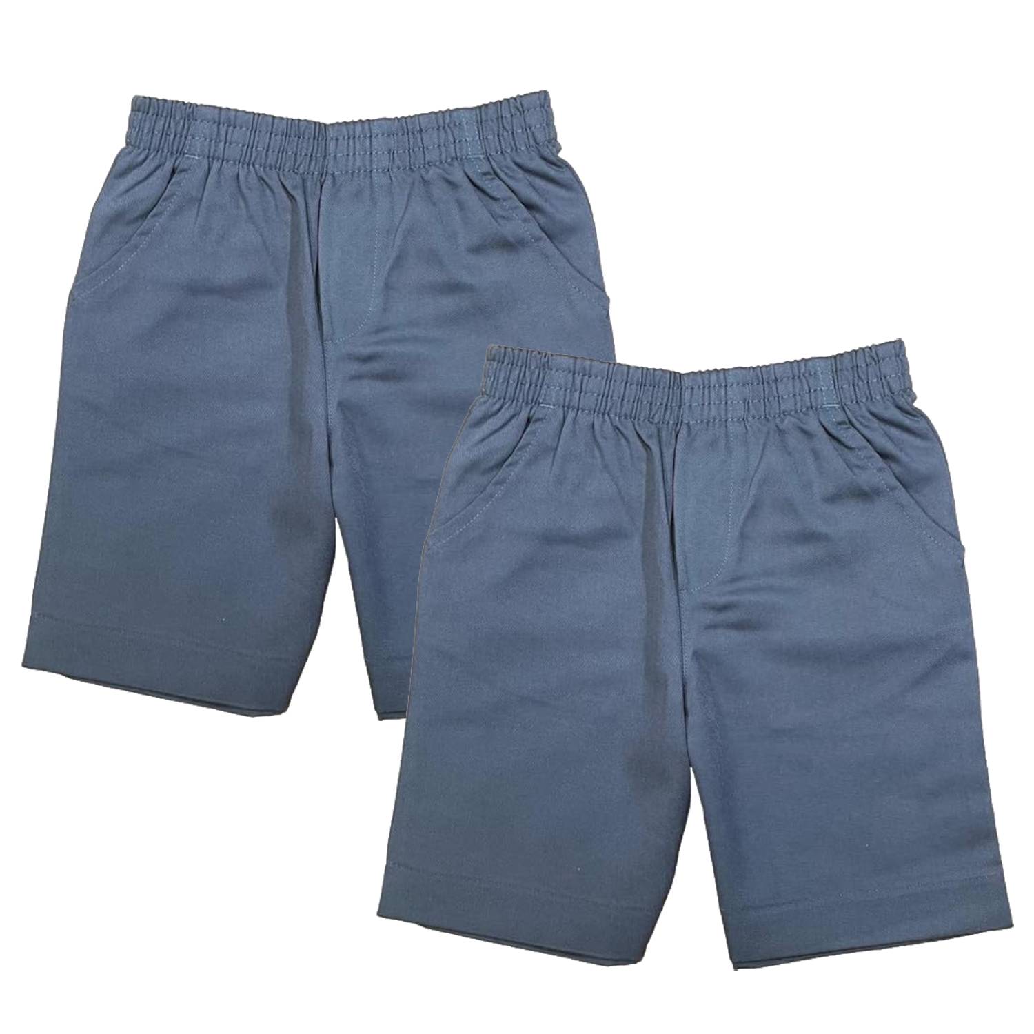 School Uniform Pull-On Blue Shorts, Elastic Waist Twill Bottoms, Comfort Fit School Apparel SBU32 2 Pack