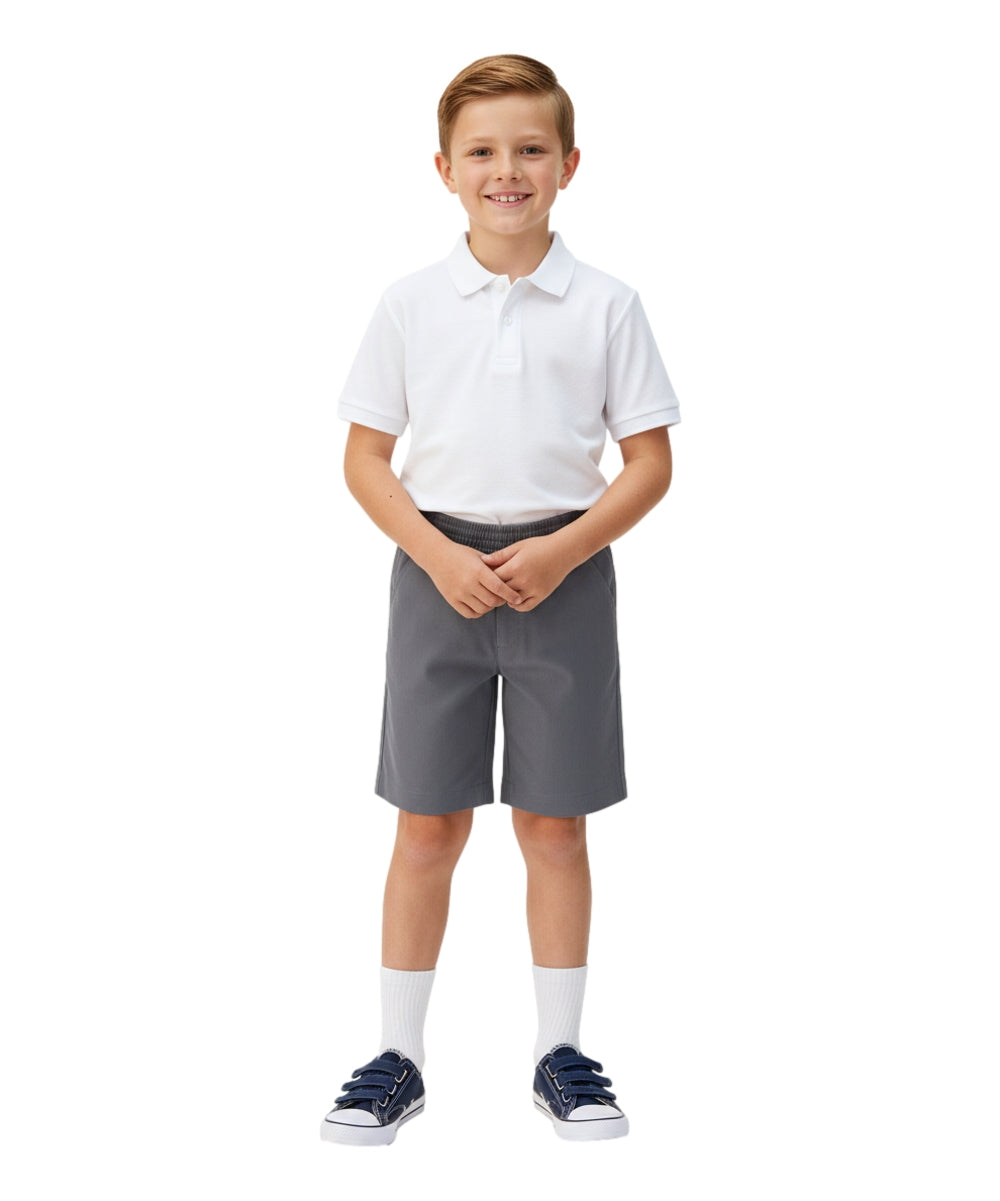 School Uniform Pull-On Grey Shorts, Elastic Waist Twill Bottoms, Comfort Fit School Apparel SBU32