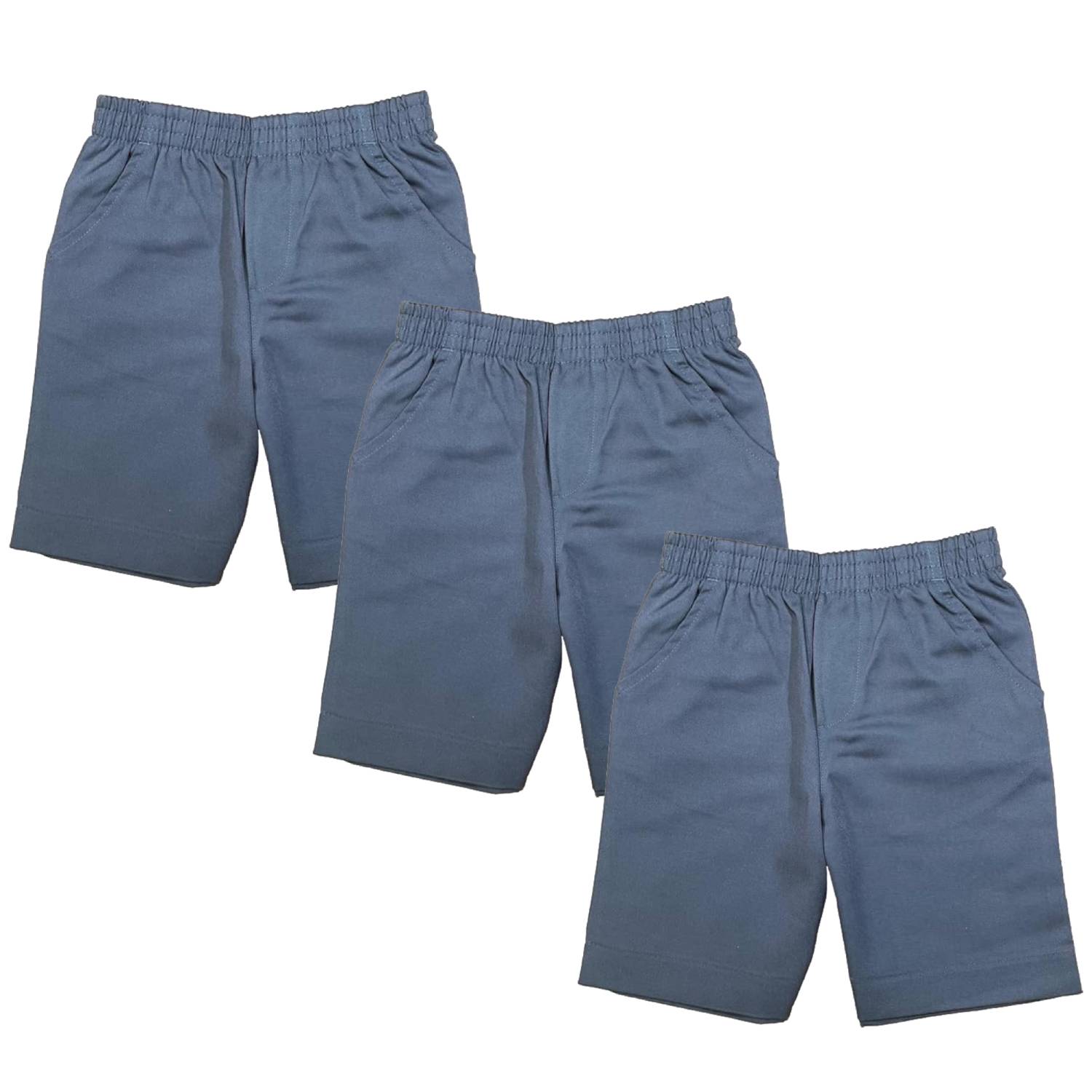 School Uniform Pull-On Khaki Shorts, Elastic Waist Twill Bottoms, Comfort Fit School Apparel SBU32 3 Pack
