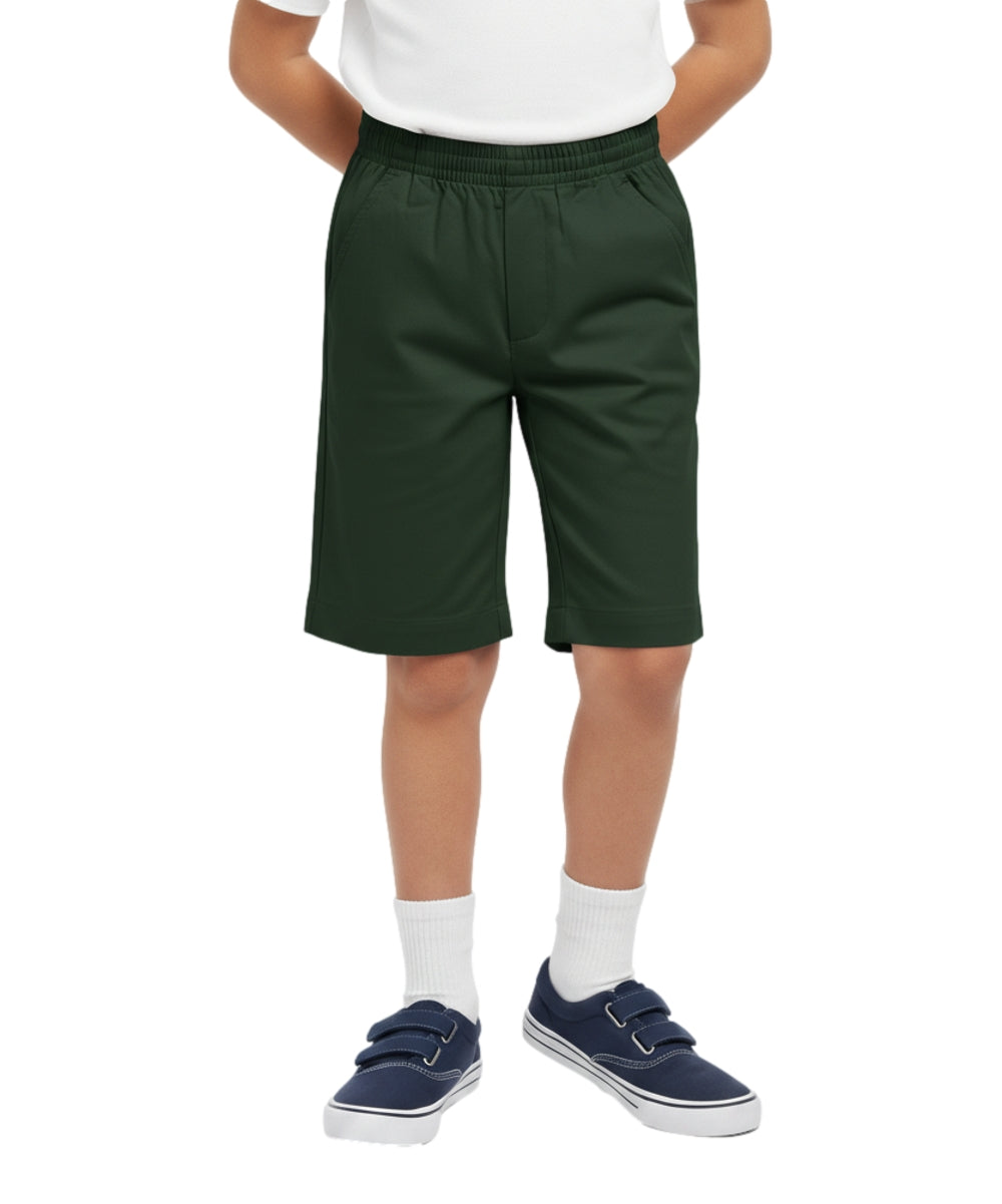 School Uniform Pull-On Hunter Green Shorts, Elastic Waist Twill Bottoms, Comfort Fit School Apparel SBU32