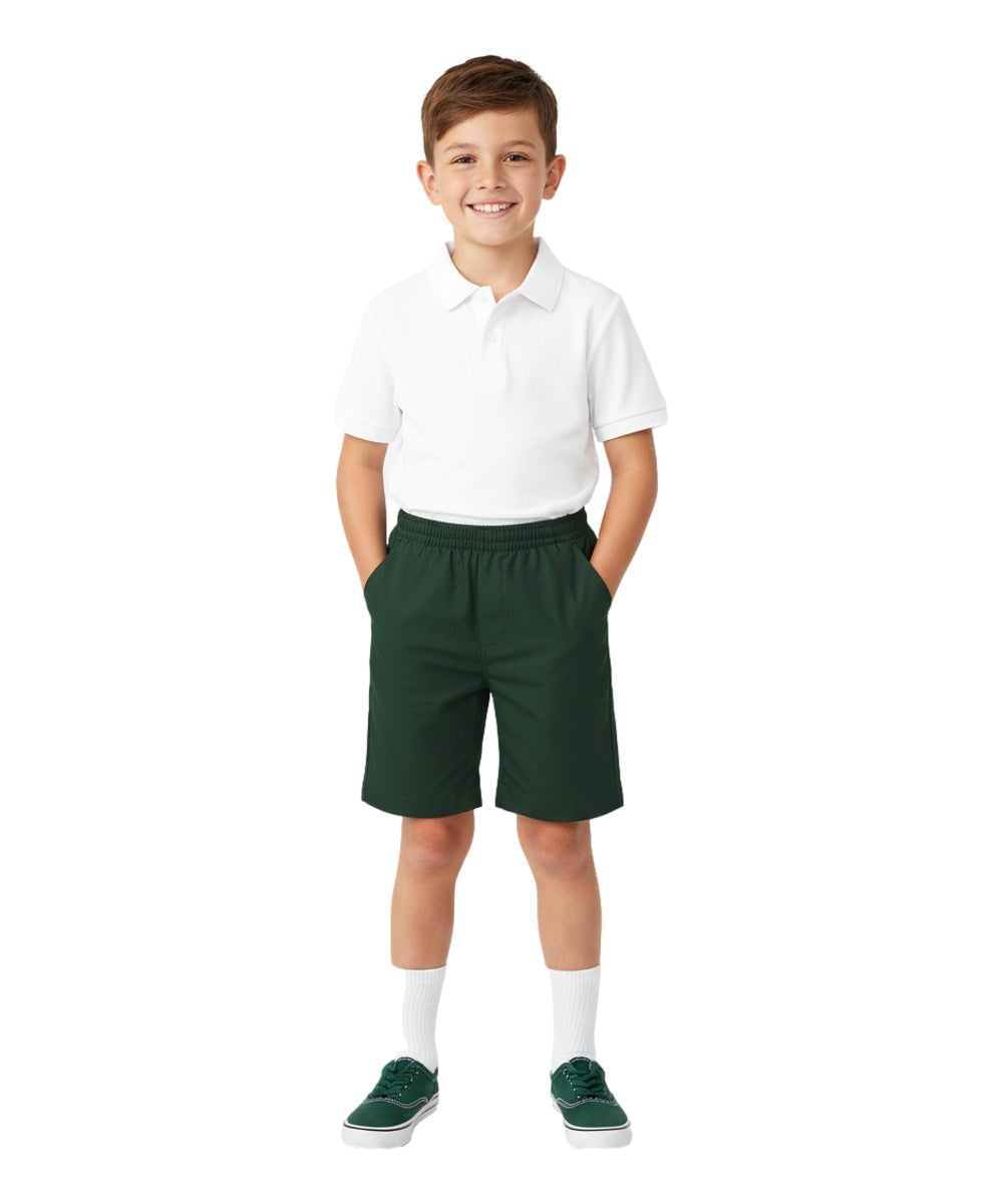 School Uniform Pull-On Hunter Green Shorts, Elastic Waist Twill Bottoms, Comfort Fit School Apparel SBU32